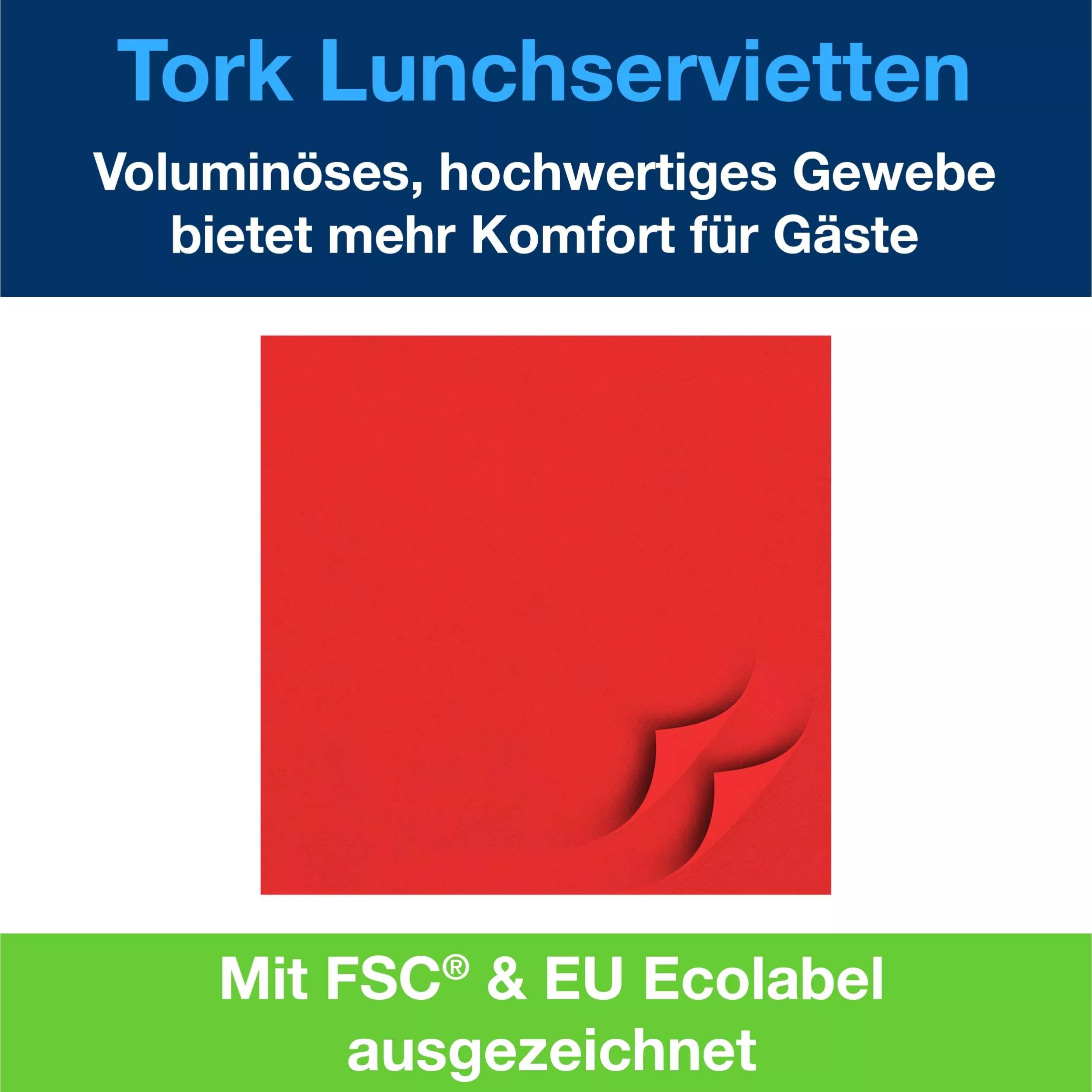 Tork Soft Lunchserviette Rot, 1/4-Falz, 3-lagig, 33 cm × 33 cm, 10 × 150 Servietten, 477861