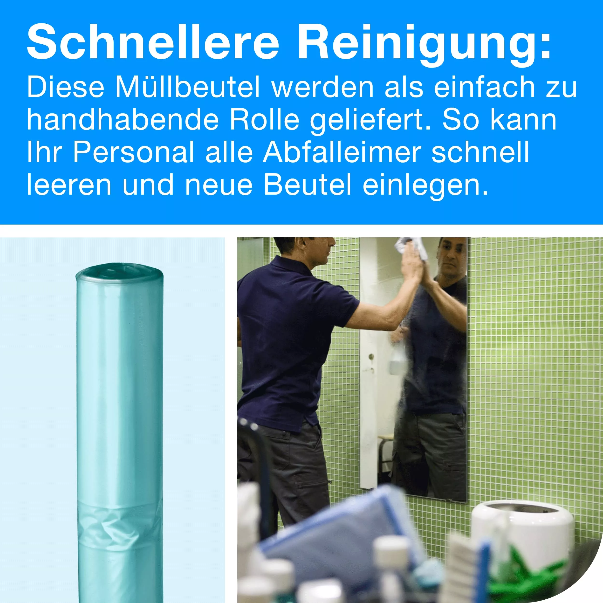 Tork 60 l Abfallsäcke Transparent B1, 55 % recycelt, Rolle für einfache Wartung, 10 × 100 Beutel, 209860