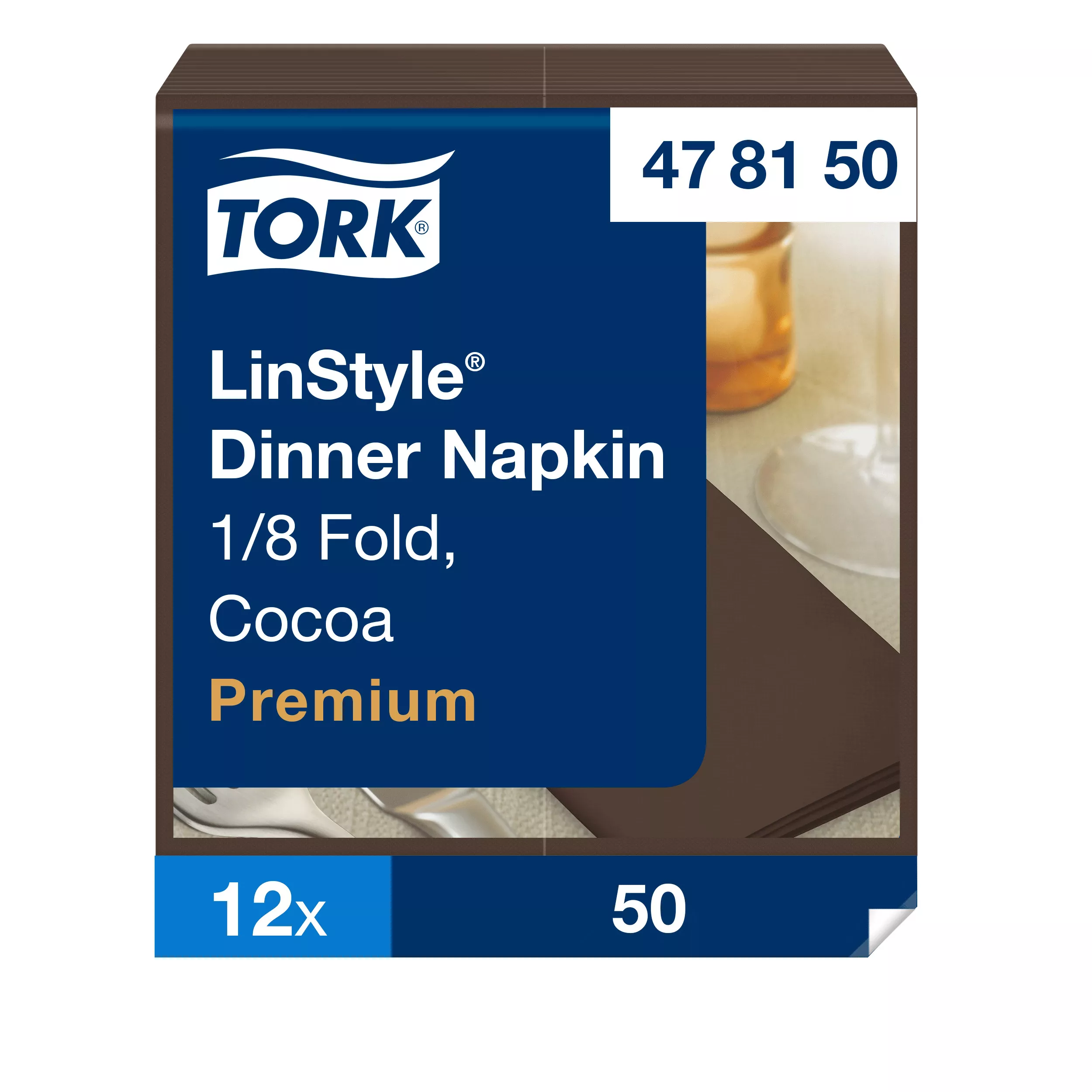 Tork LinStyle® Dinnerservietten Kakao, 1/8‑Falz, 40 cm × 39 cm, 12 × 50 Servietten, 478150