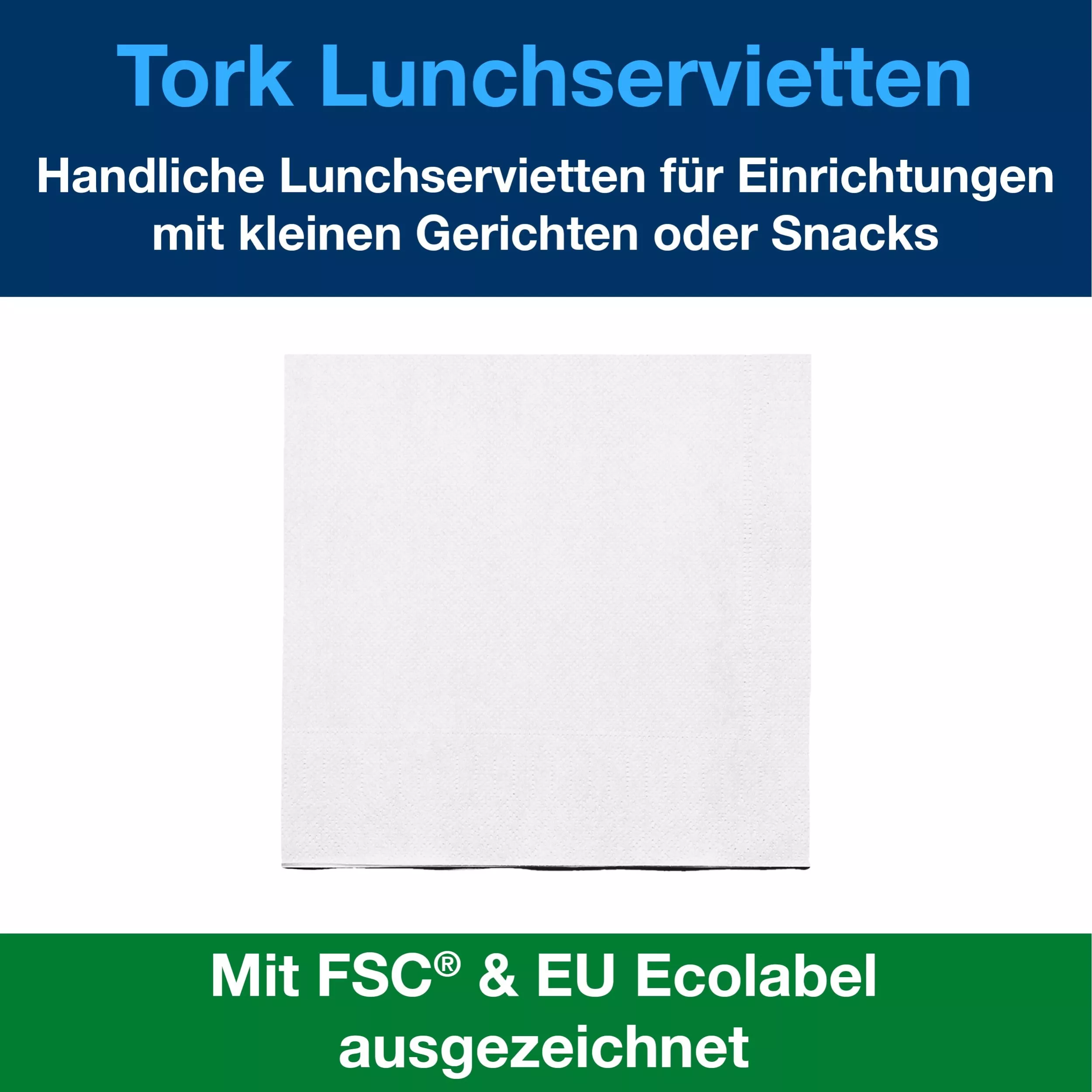 Tork Lunchserviette Weiß, 1/4-Falz, 2-lagig, 33 cm × 33 cm, 10 × 200 Servietten, 477149
