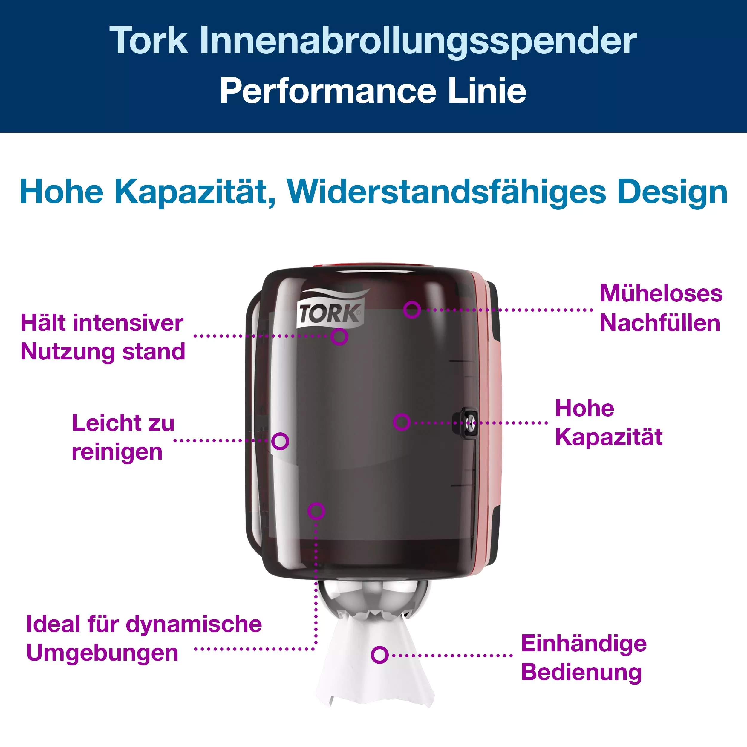 Tork Innenabrollungsspender Rot und Schwarz M2, Einhändige Bedienung, Performance Linie, 659008