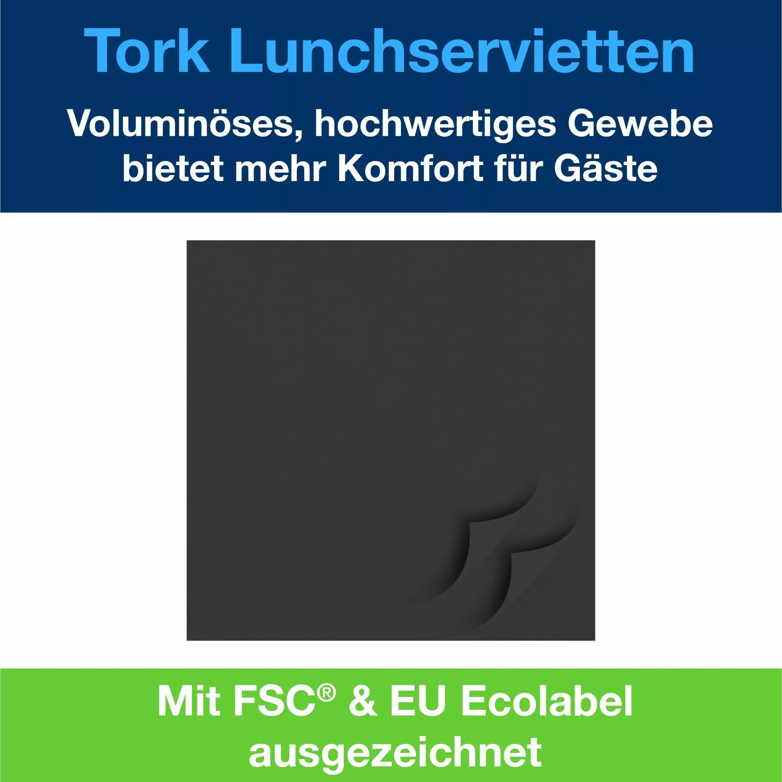 Tork Soft Lunchservietten Schwarz, 1/4-Falz, 3-lagig, 33 cm × 33 cm, 10 × 150 Servietten, 477864