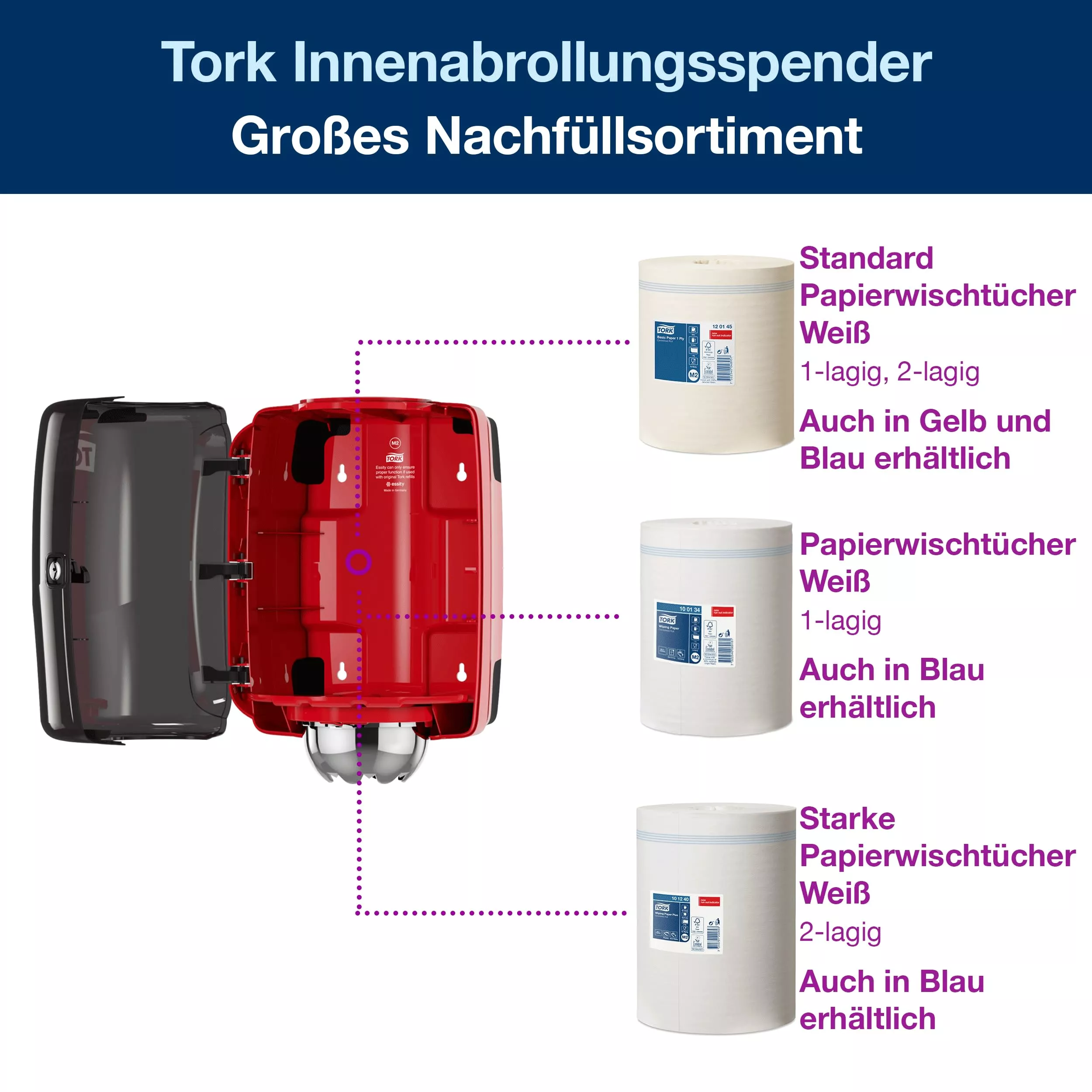 Tork Innenabrollungsspender Rot und Schwarz M2, Einhändige Bedienung, Performance Linie, 659008