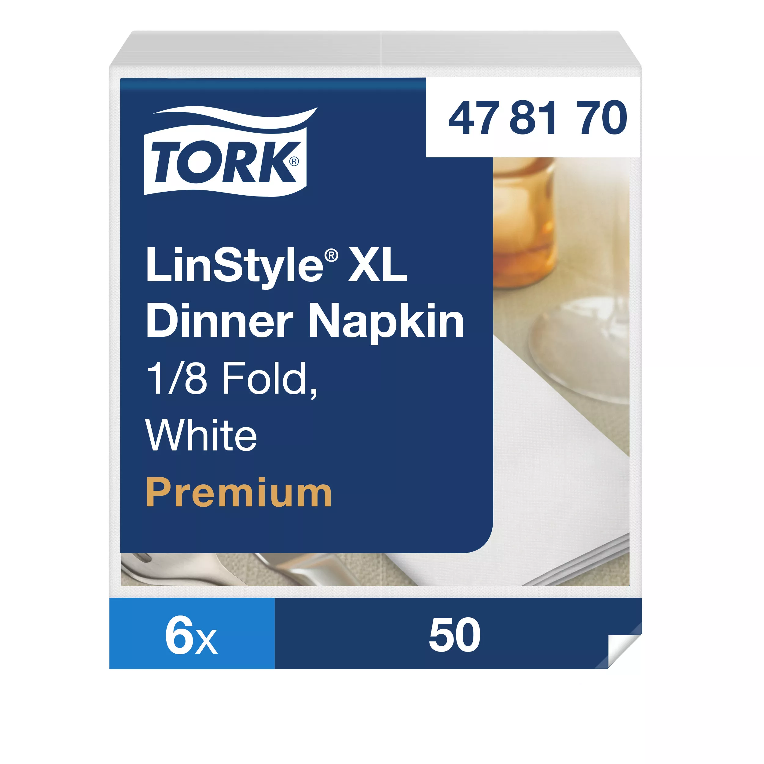 Tork LinStyle® XL-Dinnerservietten Weiß, 1/8‑Falz, 48 cm × 48 cm, 6 × 50 Servietten, 478170