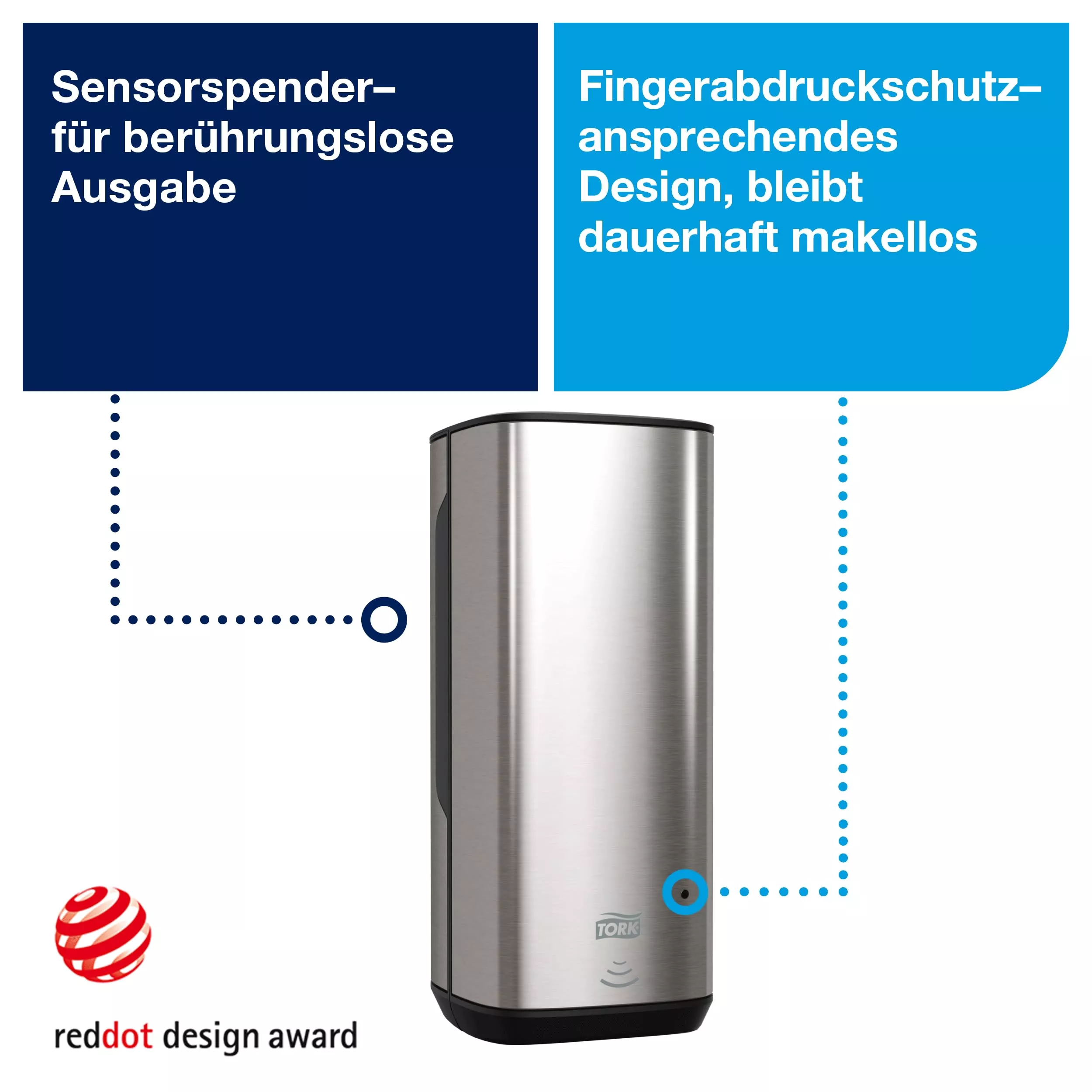Tork Spender für Seife und Hautpflegeprodukte mit Intuition™ Sensor Edelstahl S4, berührungslose Ausgabe, Image Design, 460009