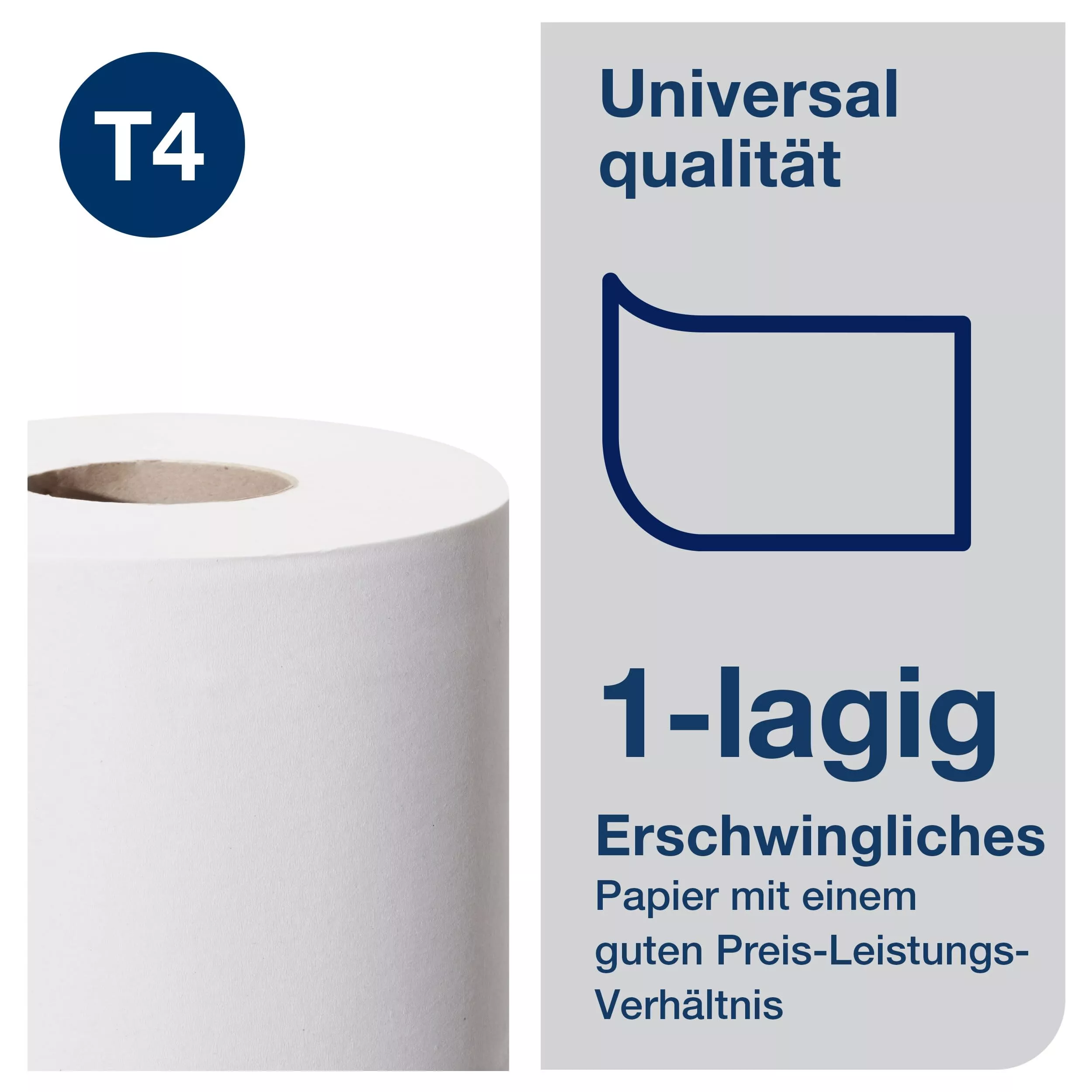 Tork Kleinrollen Toilettenpapier Weiß T4, Universal-Qualität, 1-lagig, extralange Rolle, 64 × 400 Blatt, 120142