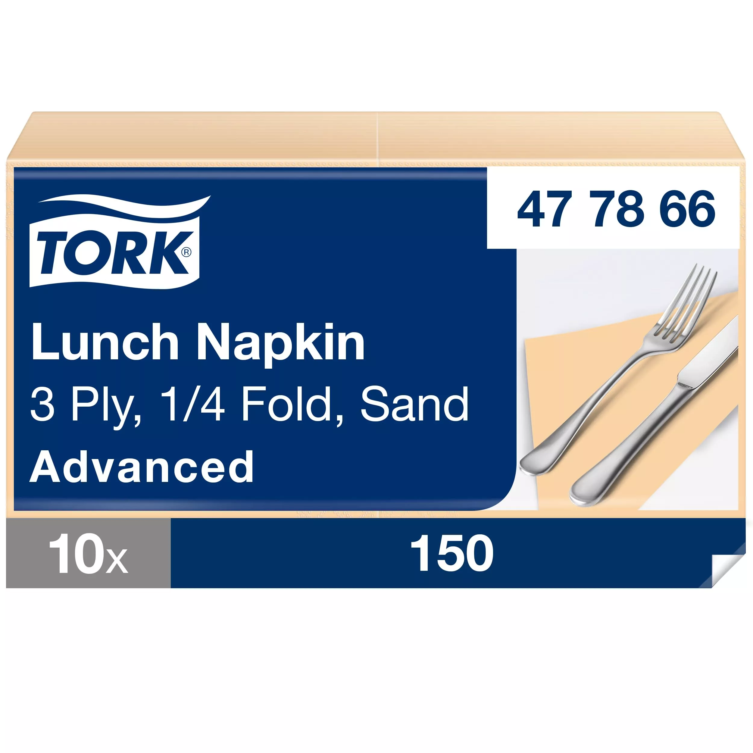 Tork Soft Lunchserviette Sand, 1/4-Falz, 3-lagig, 33 cm × 33 cm, 10 × 150 Servietten, 477866