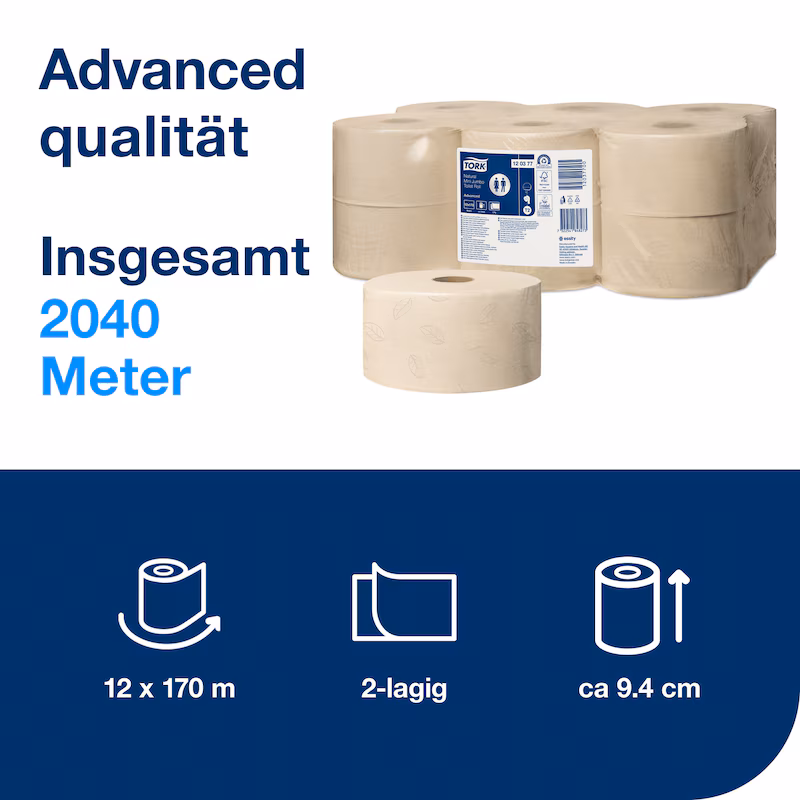 Tork Mini Jumbo Toilettenpapier T2 Advanced 2-lagig Natur 12x170 m