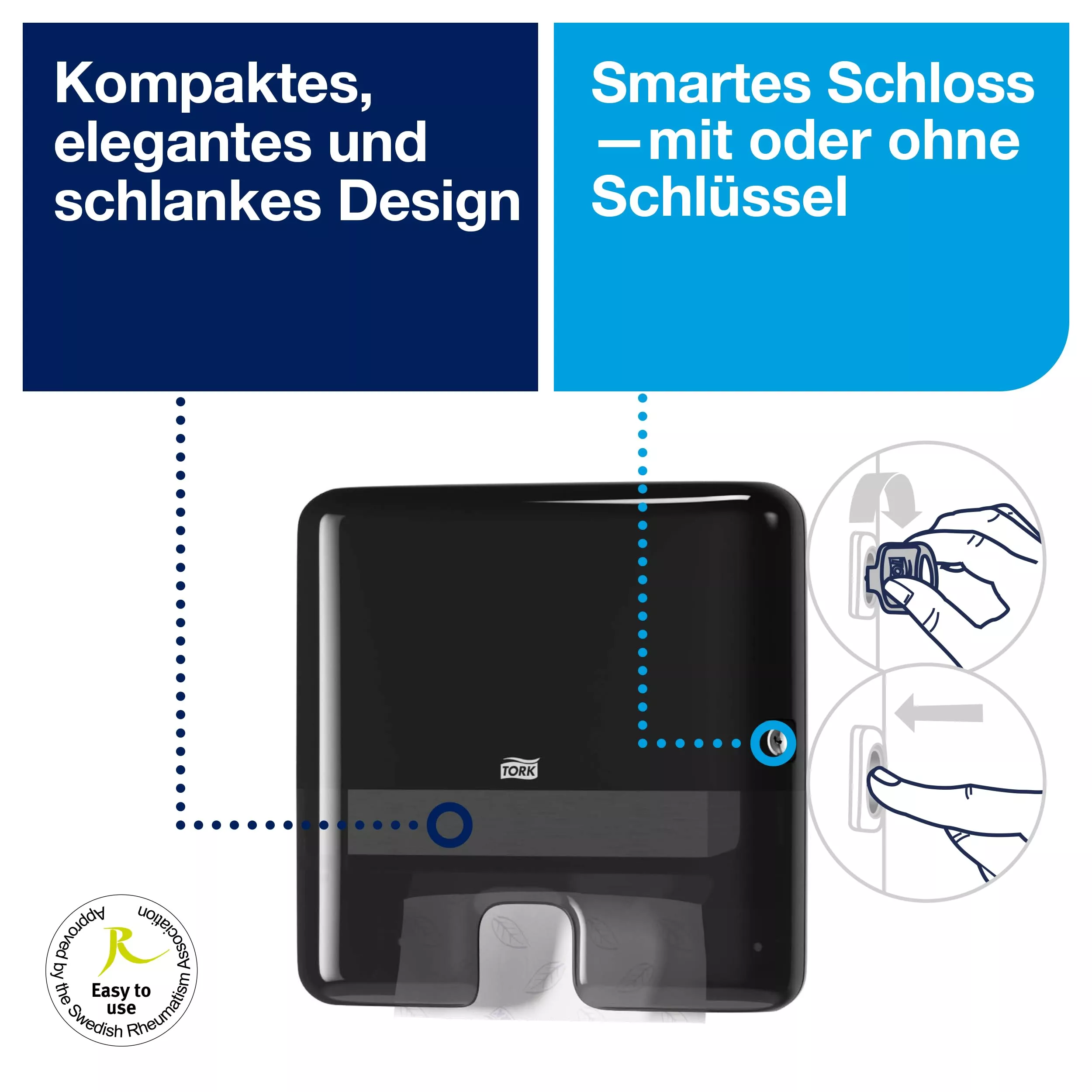 Tork Xpress® Mini Spender für Multifold-Handtücher Schwarz H2, Einzeltuchentnahme, Elevation Design, 552108