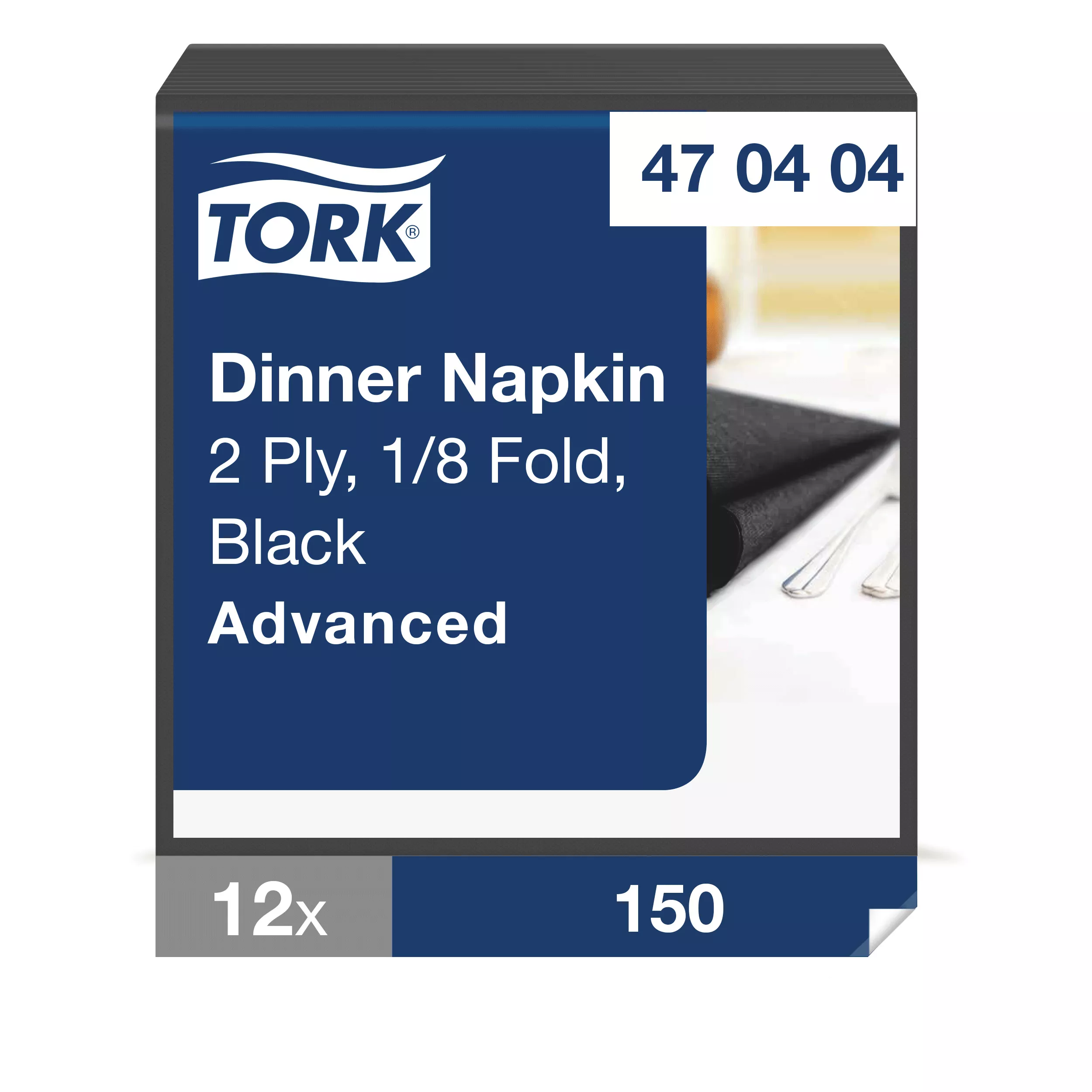 Tork Dinnerservietten Schwarz, 1/8‑Falz, 2‑lagig, 39 cm × 39 cm, 12 × 150 Servietten, 470404
