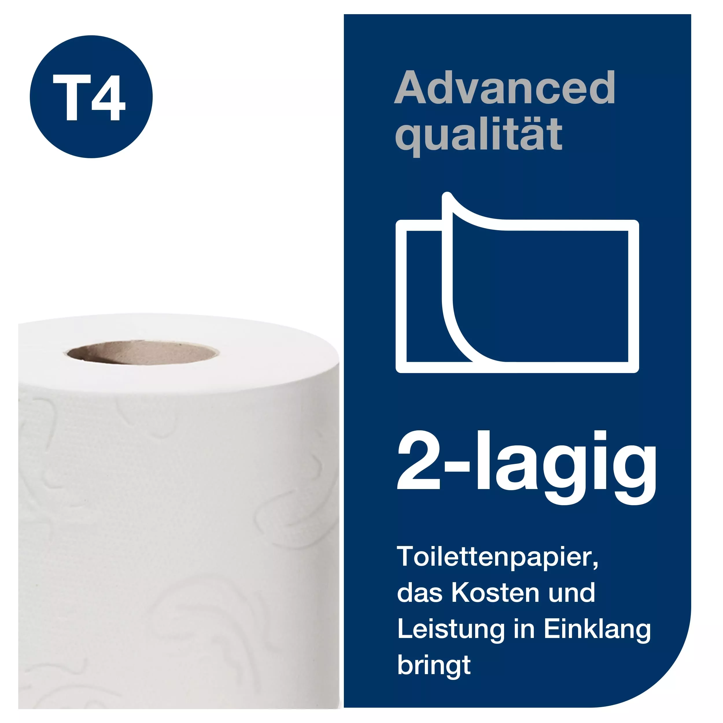 Tork Kleinrollen Toilettenpapier Weiß T4, Advanced, 2-lagig, 64 × 250 Blatt, 110767