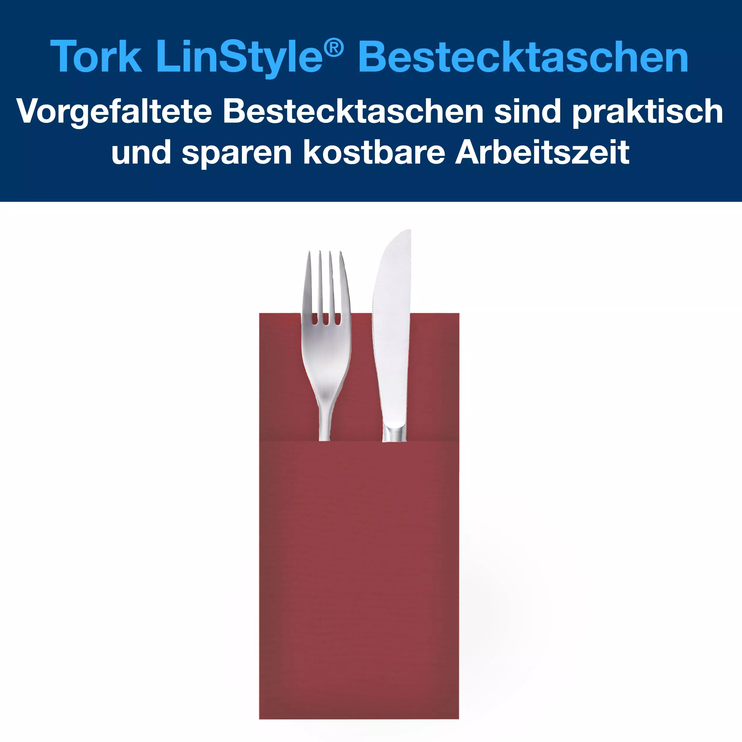 Tork LinStyle® Bestecktaschen Rot, strapazierfähig, 39 cm × 39 cm, 12 × 50 Servietten, 509603