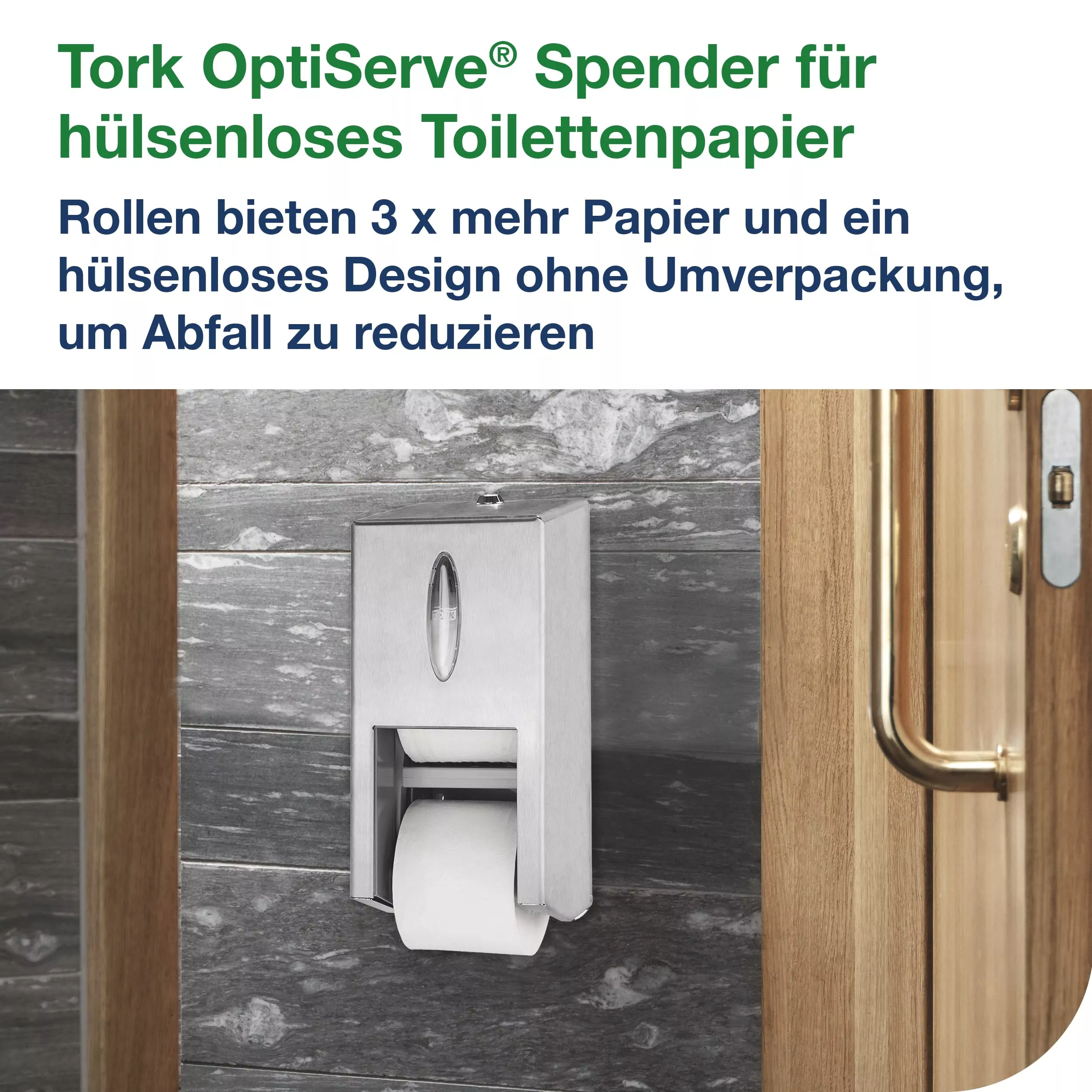 Tork OptiServe® Doppelrollenspender für Hülsenloses Toilettenpapier Edelstahl T7, vertikaler Toilettenrollenspender, 472019