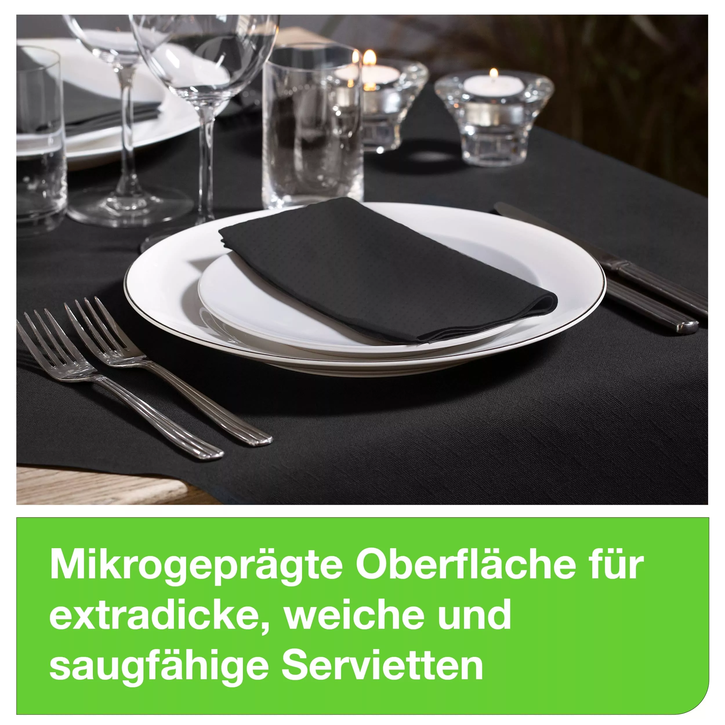 Tork Textured Dinnerservietten Schwarz, 1/4‑Falz, 2‑lagig, 38 cm × 39 cm, 20 × 50 Servietten, 509419
