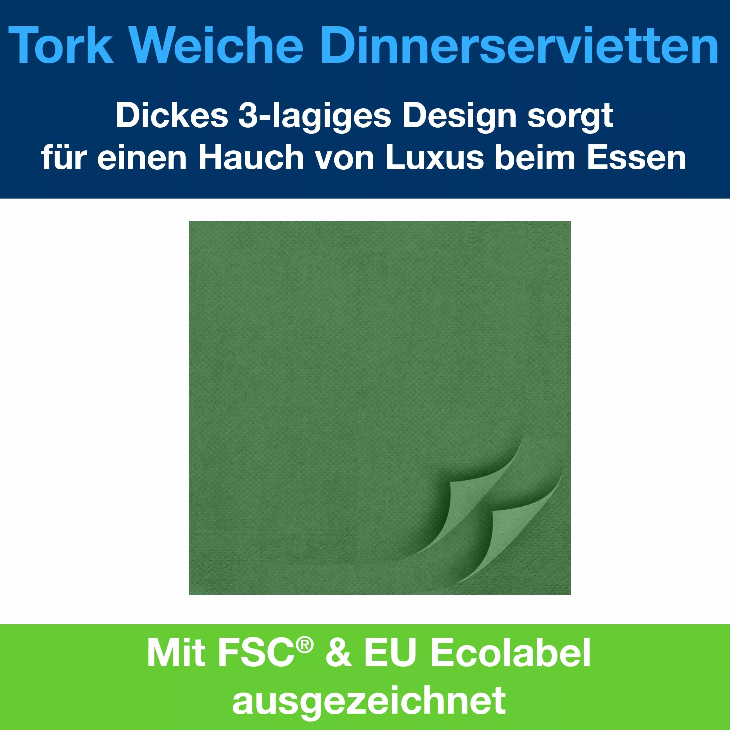 Tork Soft Dinnerservietten Dunkelgrün, 1/4‑Falz, 3‑lagig, 40 cm × 39 cm, 12 × 100 Servietten, 477604