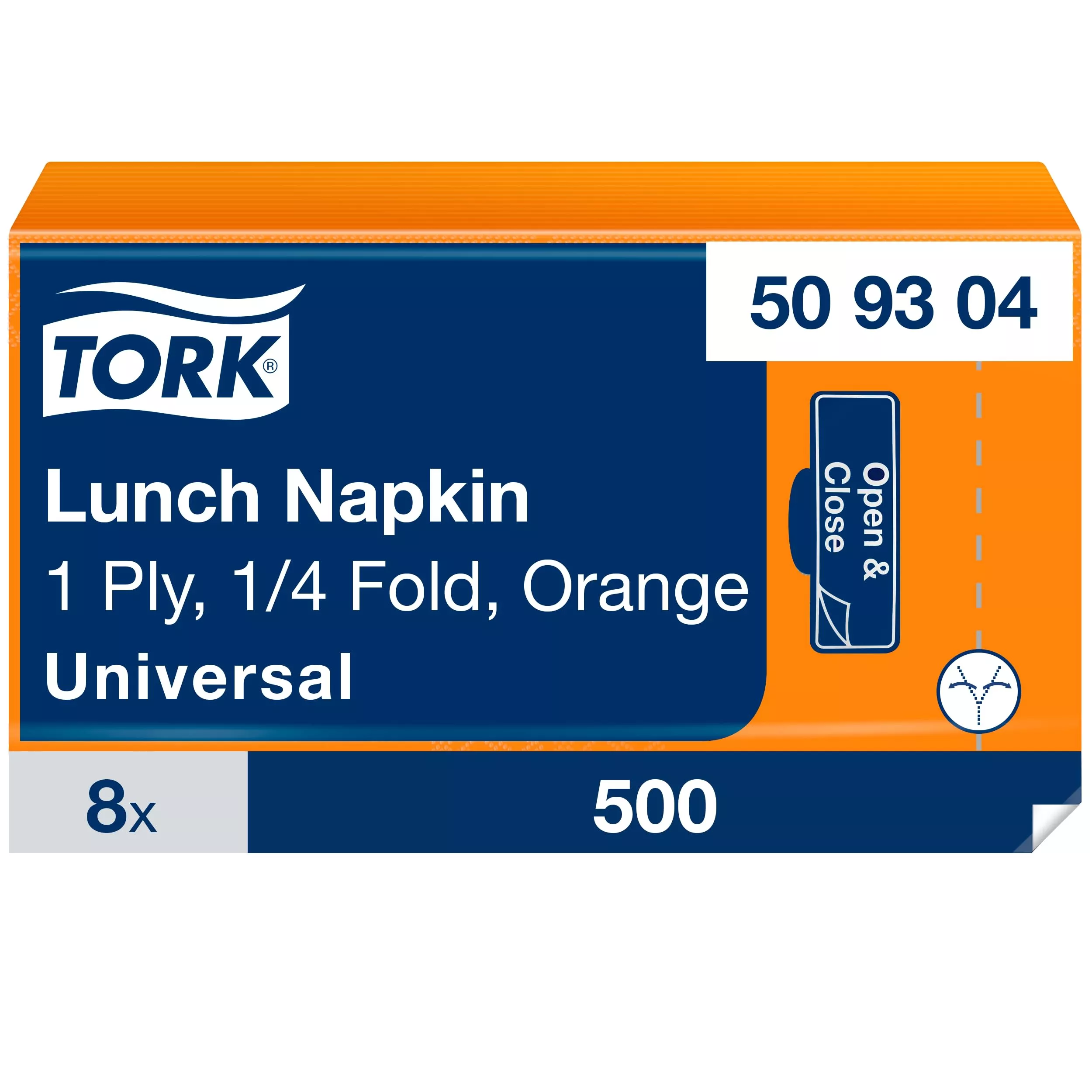 Tork Lunchservietten Orange, 1/4-Falz, 1-lagig, 33 cm × 33 cm, 8 × 500 Servietten, 509304