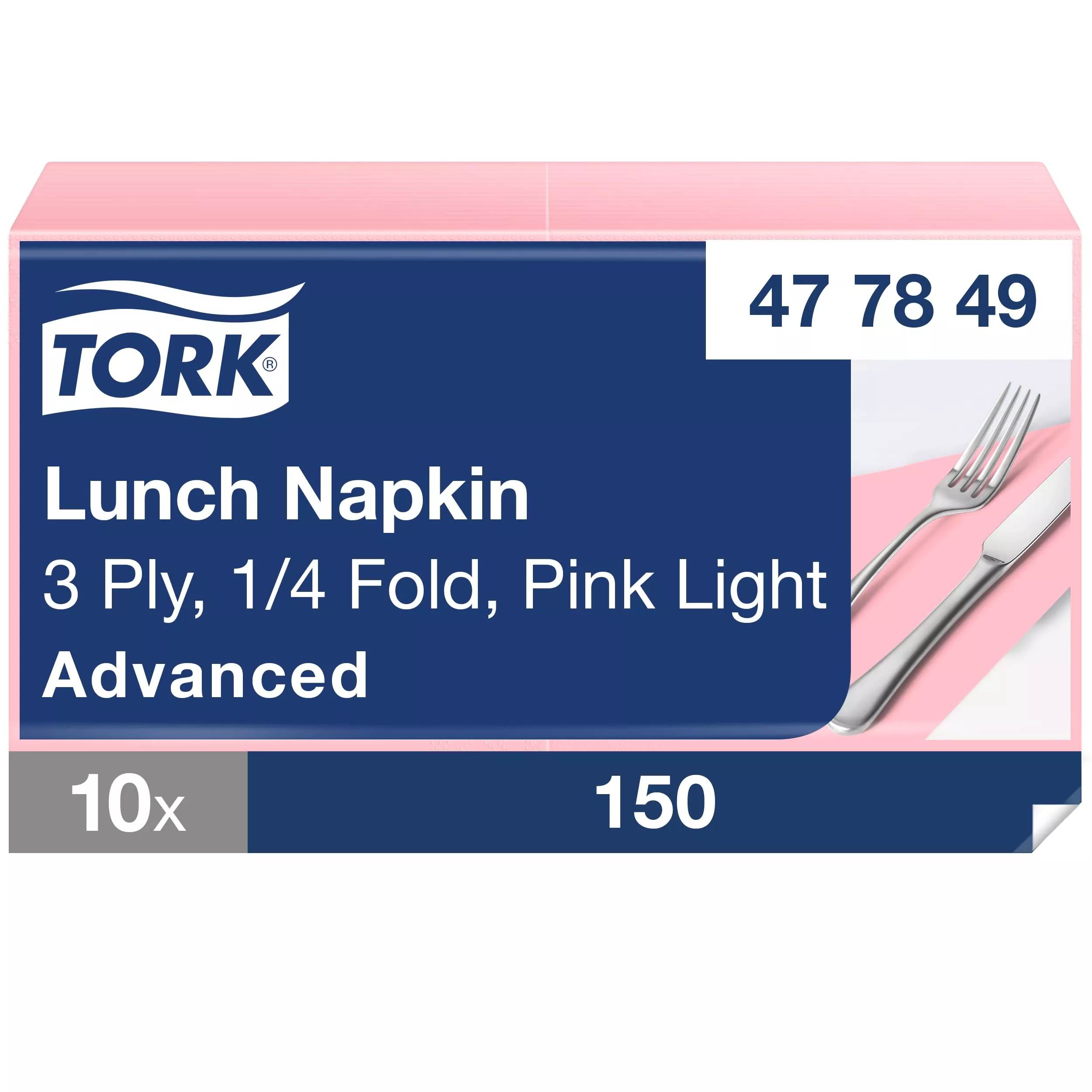 Tork Soft Lunchservietten Hellrosa, 1/4-Falz, 3-lagig, 33 cm × 33 cm, 10 × 150 Servietten, 477849