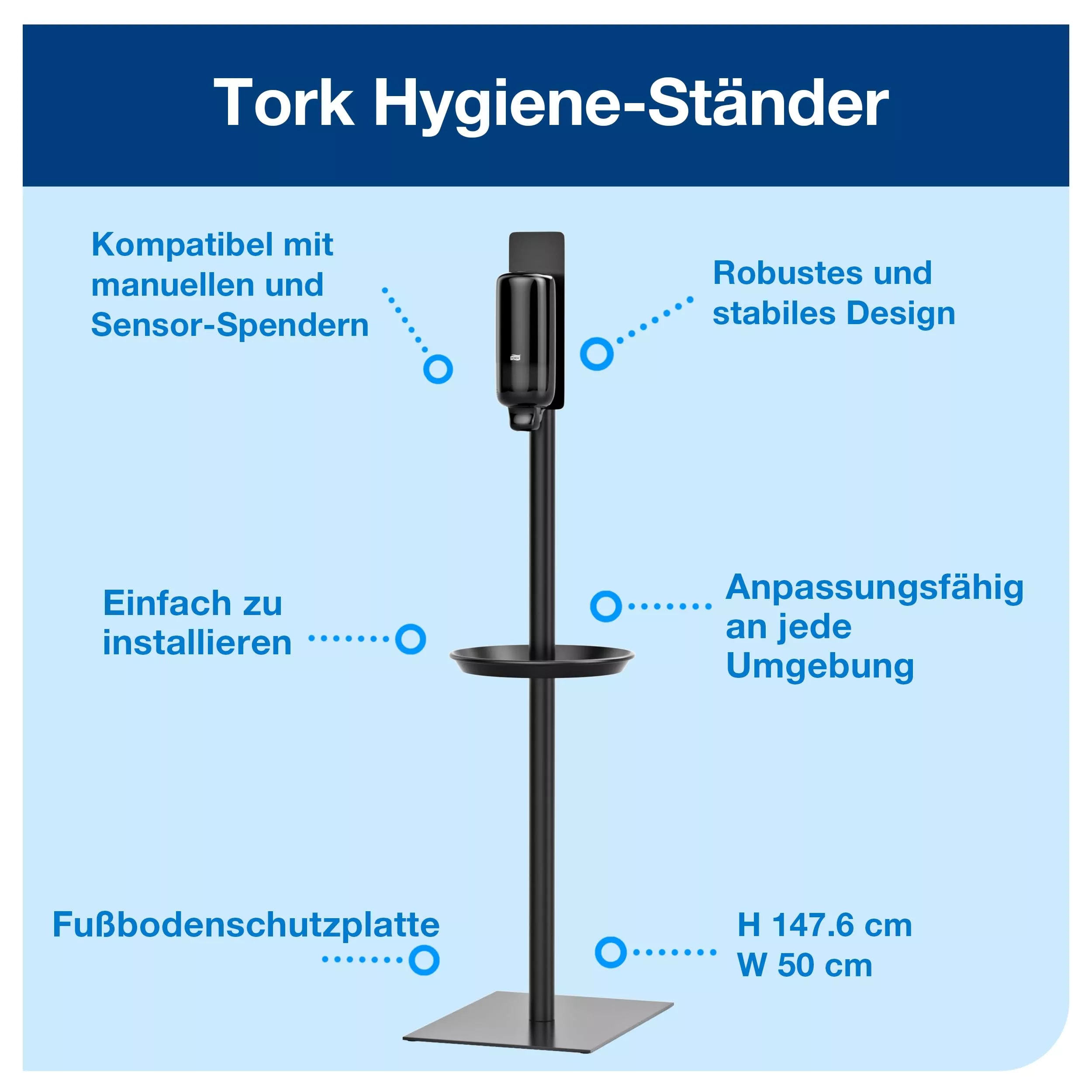 Tork Desinfektionssäule zur Händedesinfektion Schwarz, für Tork S1, S2, S4 Desinfektionsspender, 511060