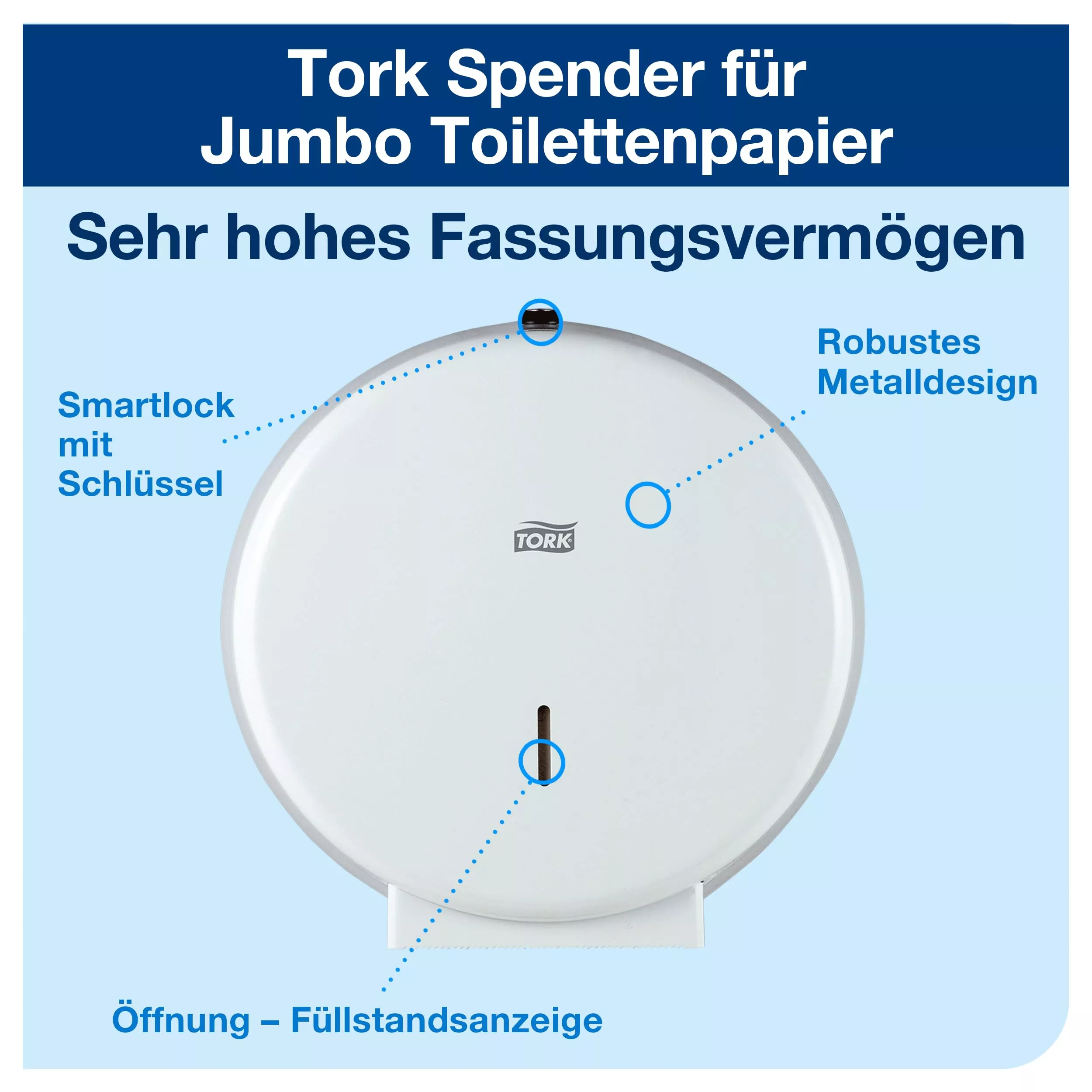 Tork Spender für Jumbo Toilettenpapier Weiß T1, robustes Metalldesign mit Sperrmechanismus, 246040