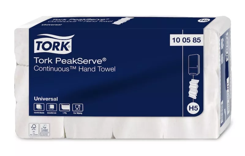 Tork PeakServe® Endlos™-Papierhandtücher Weiß H5, Universal-Qualität, komprimiert, 12 × 410 Tücher, 100585