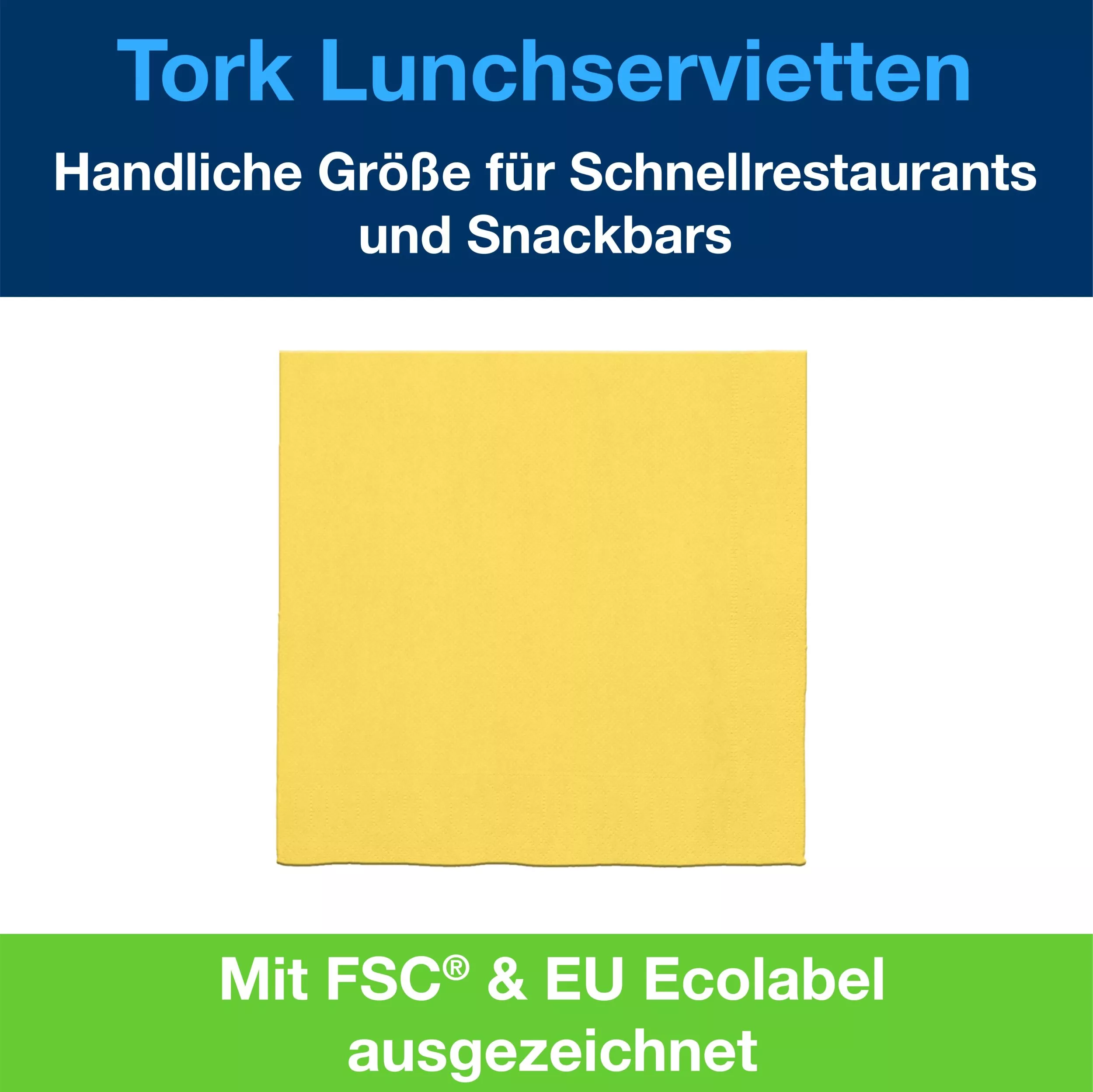 Tork Lunchservietten Gelb, 1/4-Falz, 1-lagig, 33 cm × 33 cm, 8 × 500 Servietten, 509303