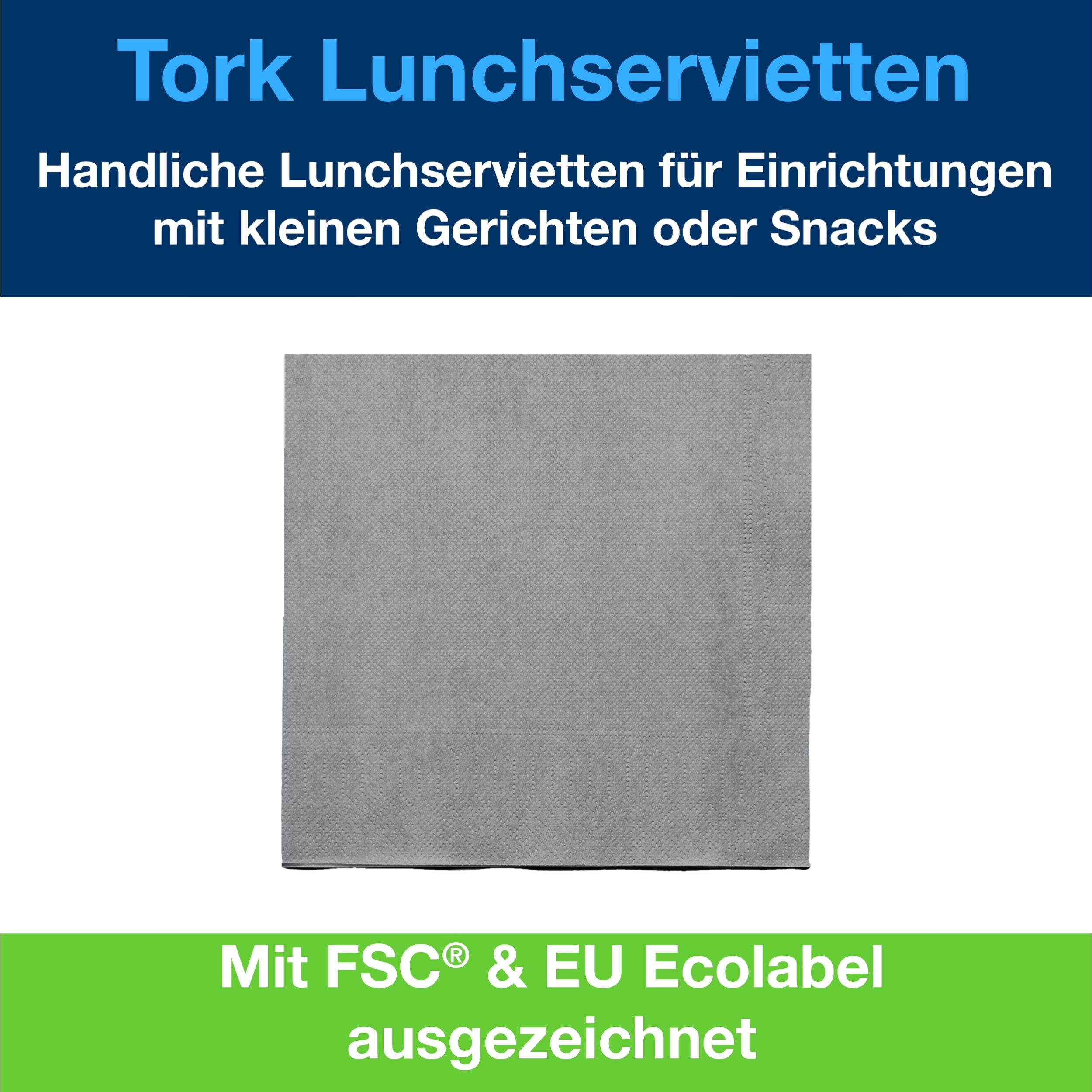 Tork Soft Lunchserviette Grau, 1/4-Falz, 2-lagig, 33 cm × 33 cm, 10 × 200 Servietten, 477205