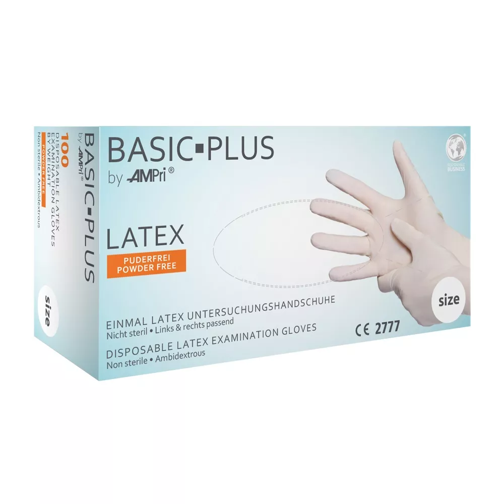 Einmalhandschuhe Latex puderfrei S – Basic Plus (100 Stück/Box)