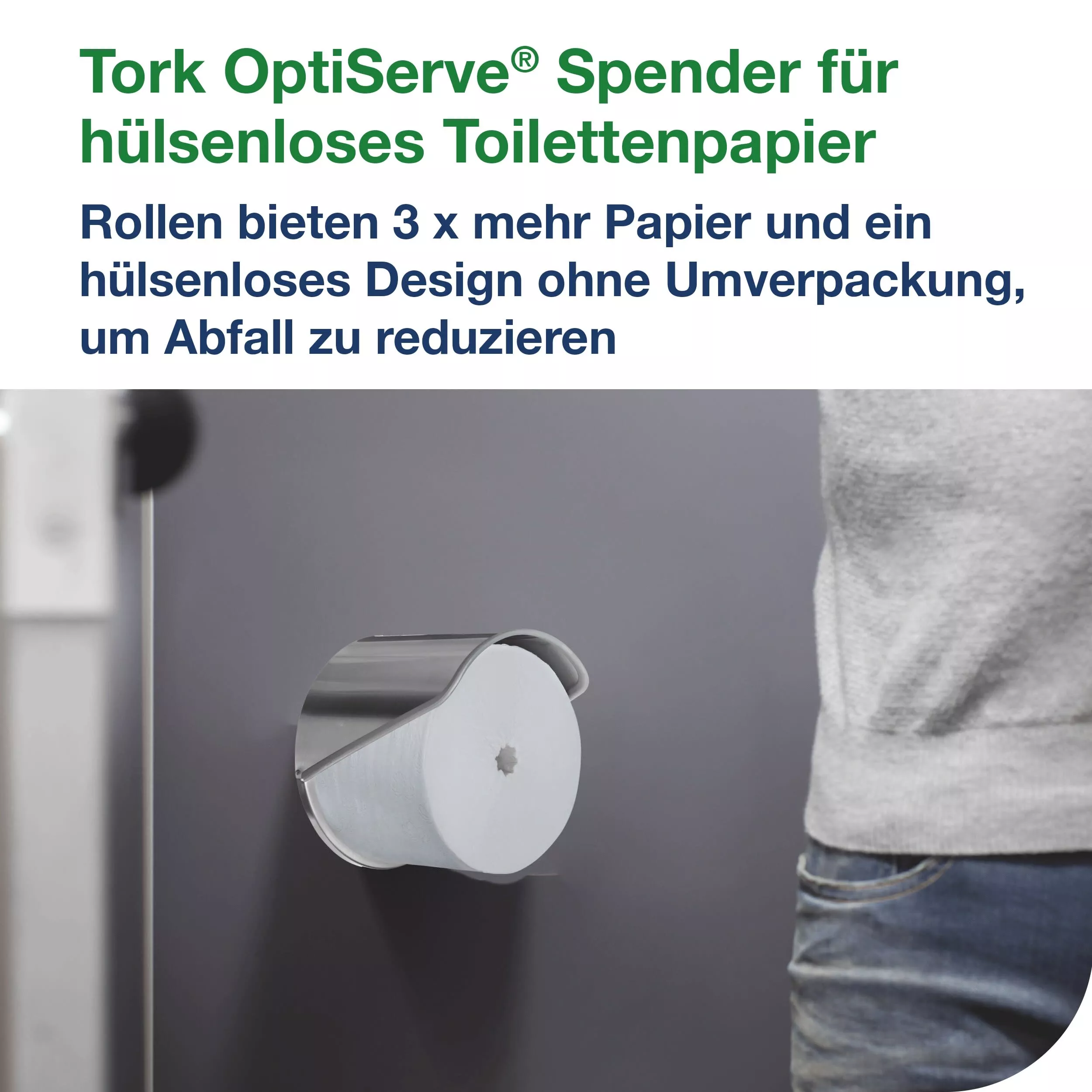 Tork OptiServe® Einzelrollenspender für Hülsenloses Toilettenpapier Edelstahl T7, robuster Toilettenpapierspender, 472259