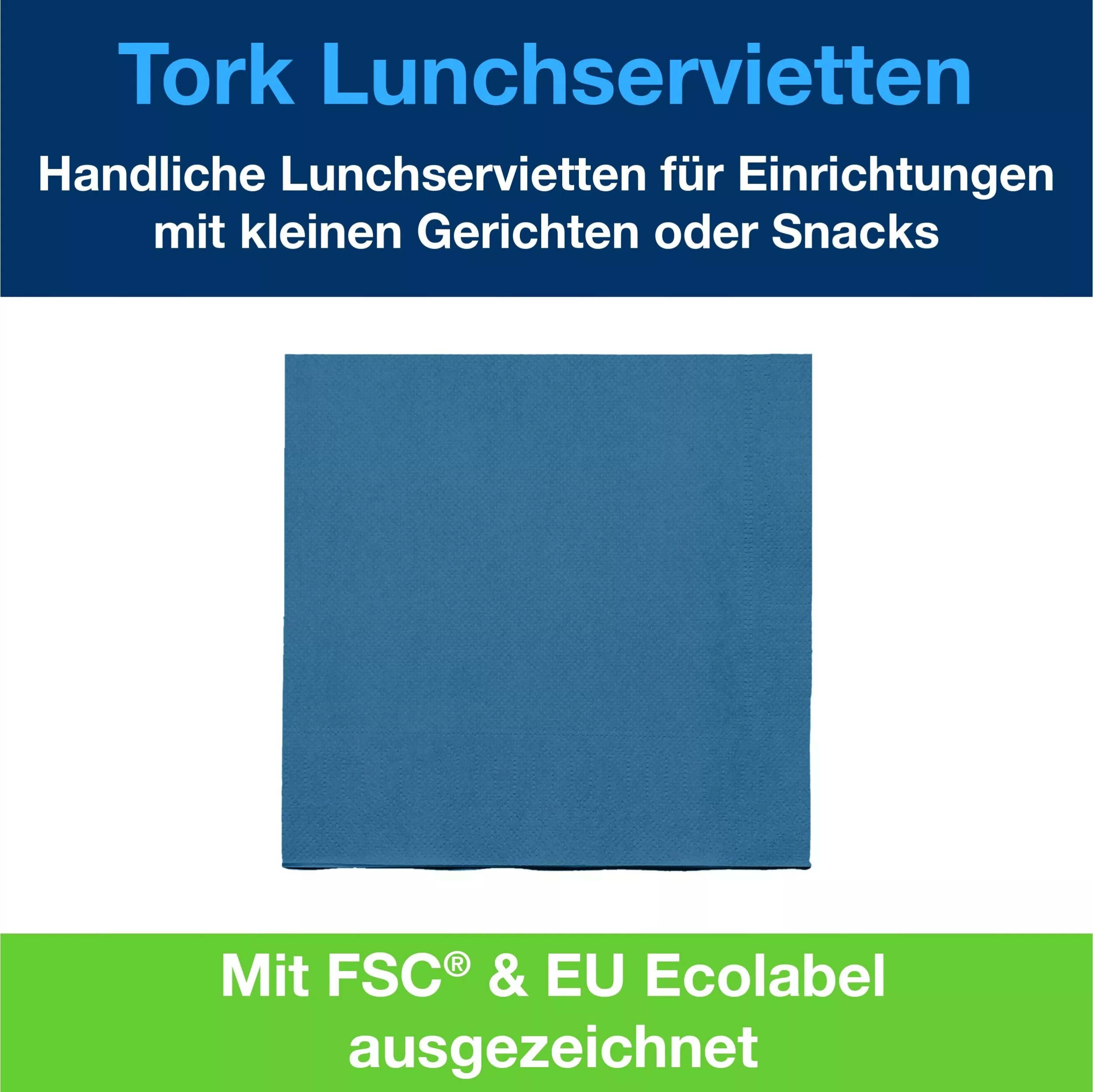 Tork Lunchserviette Blaugrün, 1/4-Falz, 2-lagig, 33 cm × 33 cm, 10 × 200 Servietten, 477845