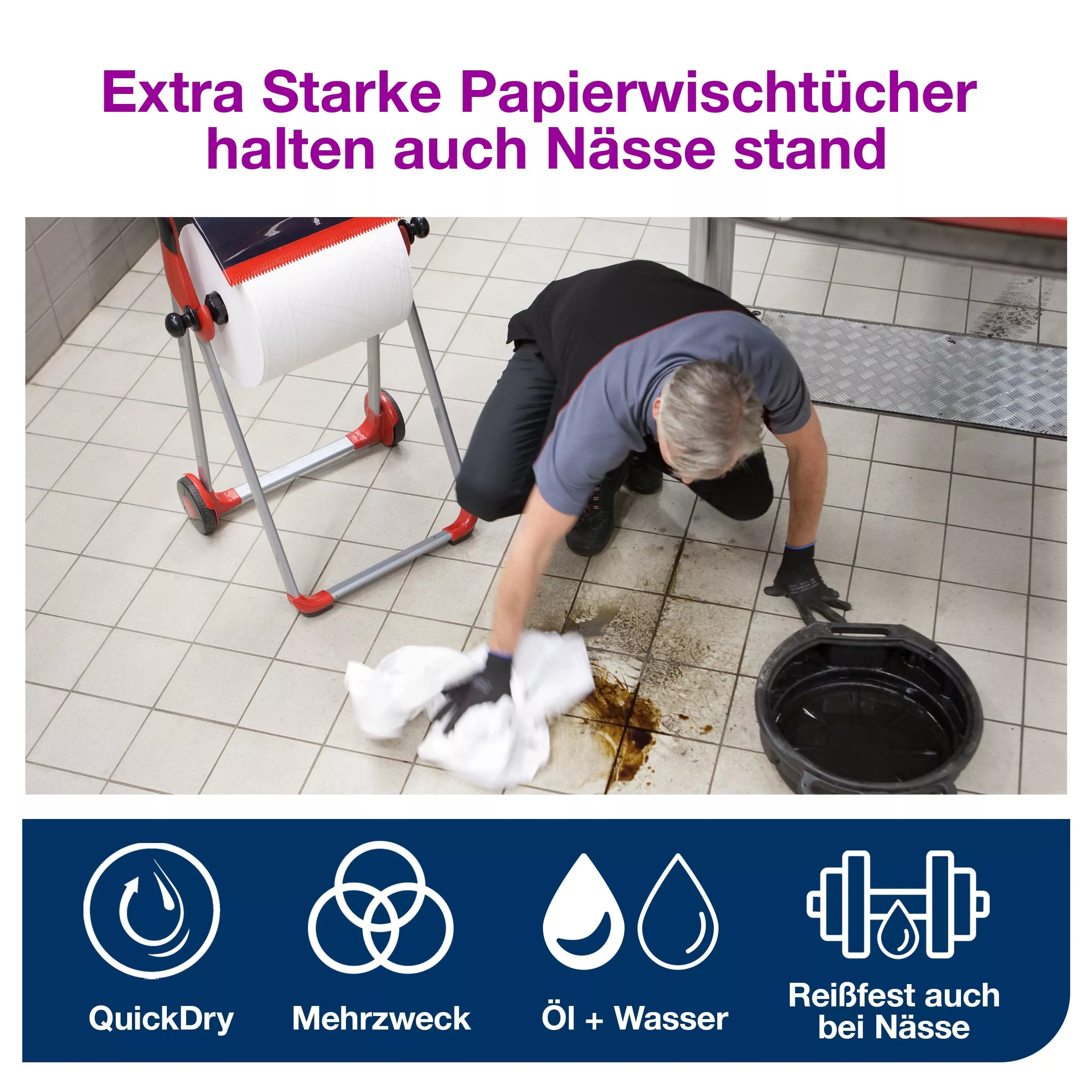 Tork Extra Starke Mehrzweck-Papierwischtücher Weiß W1/2, 2 × 500 Blatt, 130062