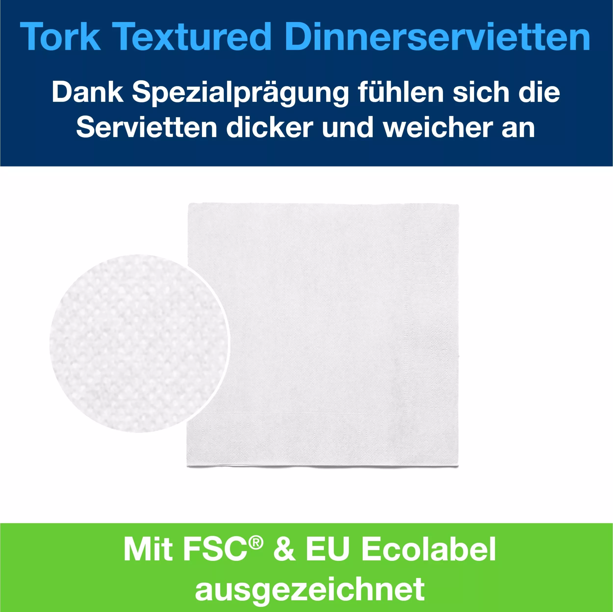 Tork Textured Dinnerservietten Weiß, 1/4‑Falz, 2‑lagig, 38 cm × 39 cm, 20 × 50 Servietten, 509414