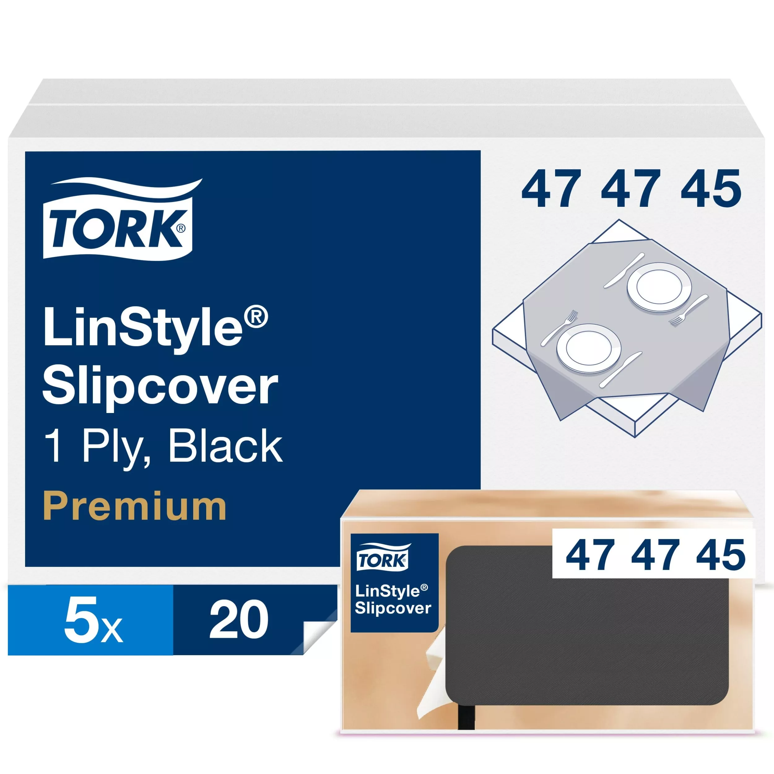 Tork LinStyle® Mitteldecke Schwarz, robust, 1-lagig, 80 cm × 80 cm, 5 × 20 Mitteldecken, 474745