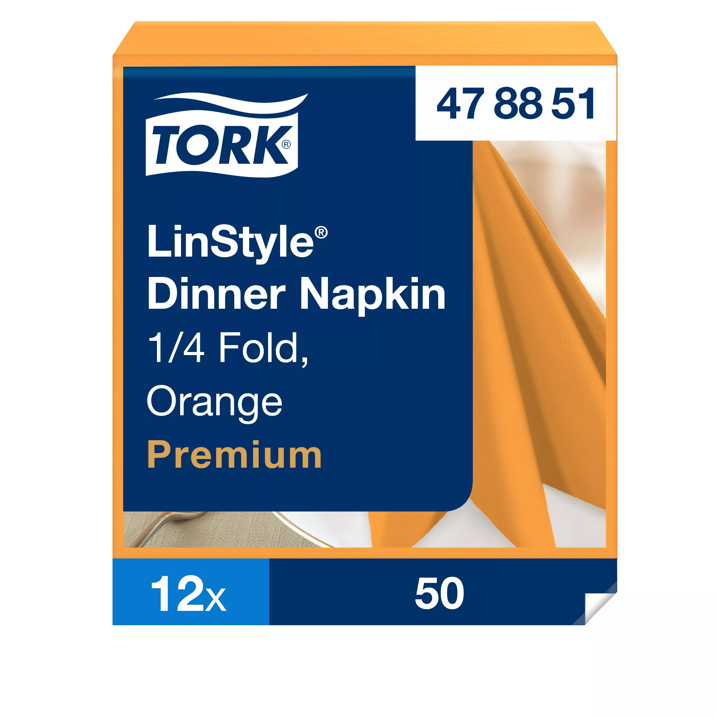 Tork LinStyle® Dinnerservietten Orange, 1/4‑Falz, 39 cm × 39 cm, 12 × 50 Servietten, 478851