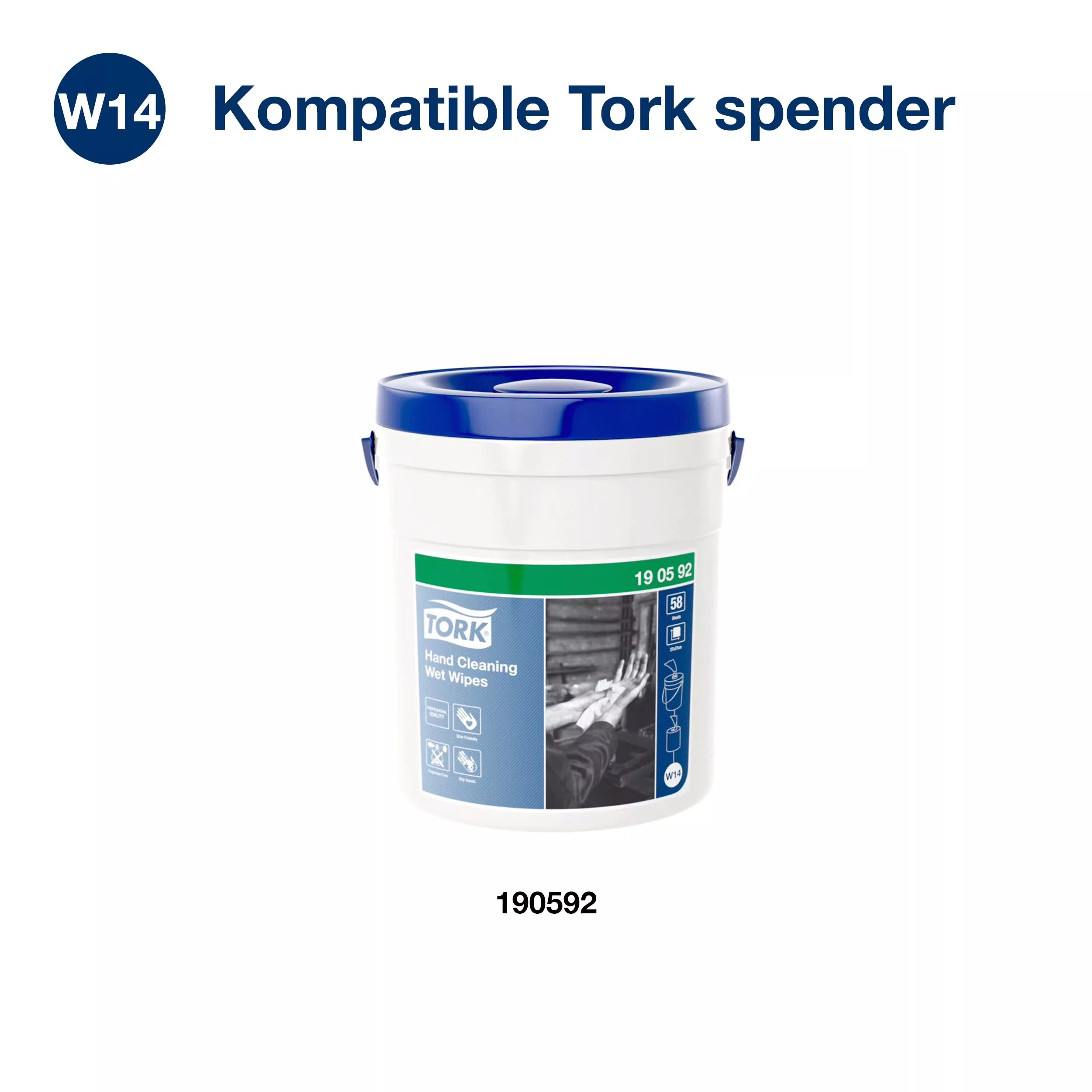 Tork Feuchte Handreinigungstücher im Spendereimer Weiß W14, Ohne Duftstoffe, 4 × 58 Tücher, 190592