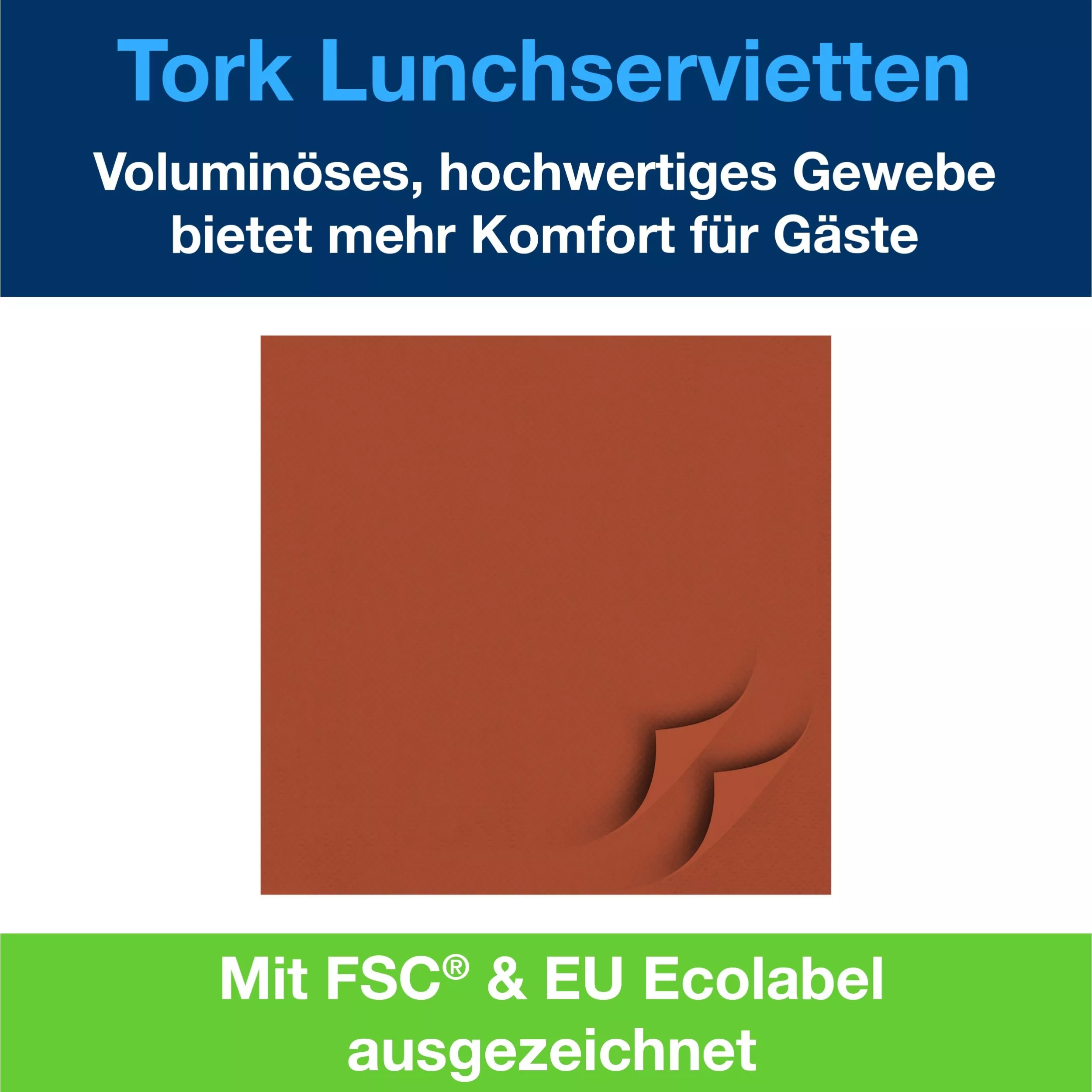 Tork Soft Lunchservietten Terracotta, 1/4-Falz, 3-lagig, 33 cm × 33 cm, 10 × 150 Servietten, 477867