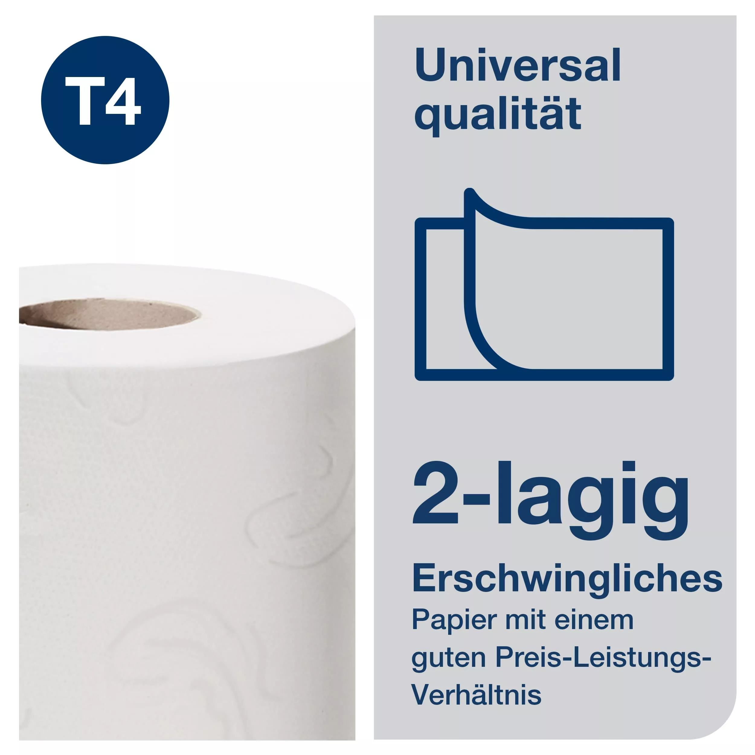 Tork Kleinrollen Toilettenpapier Weiß T4, Universal, 2-lagig, 64 × 250 Blatt, 110789