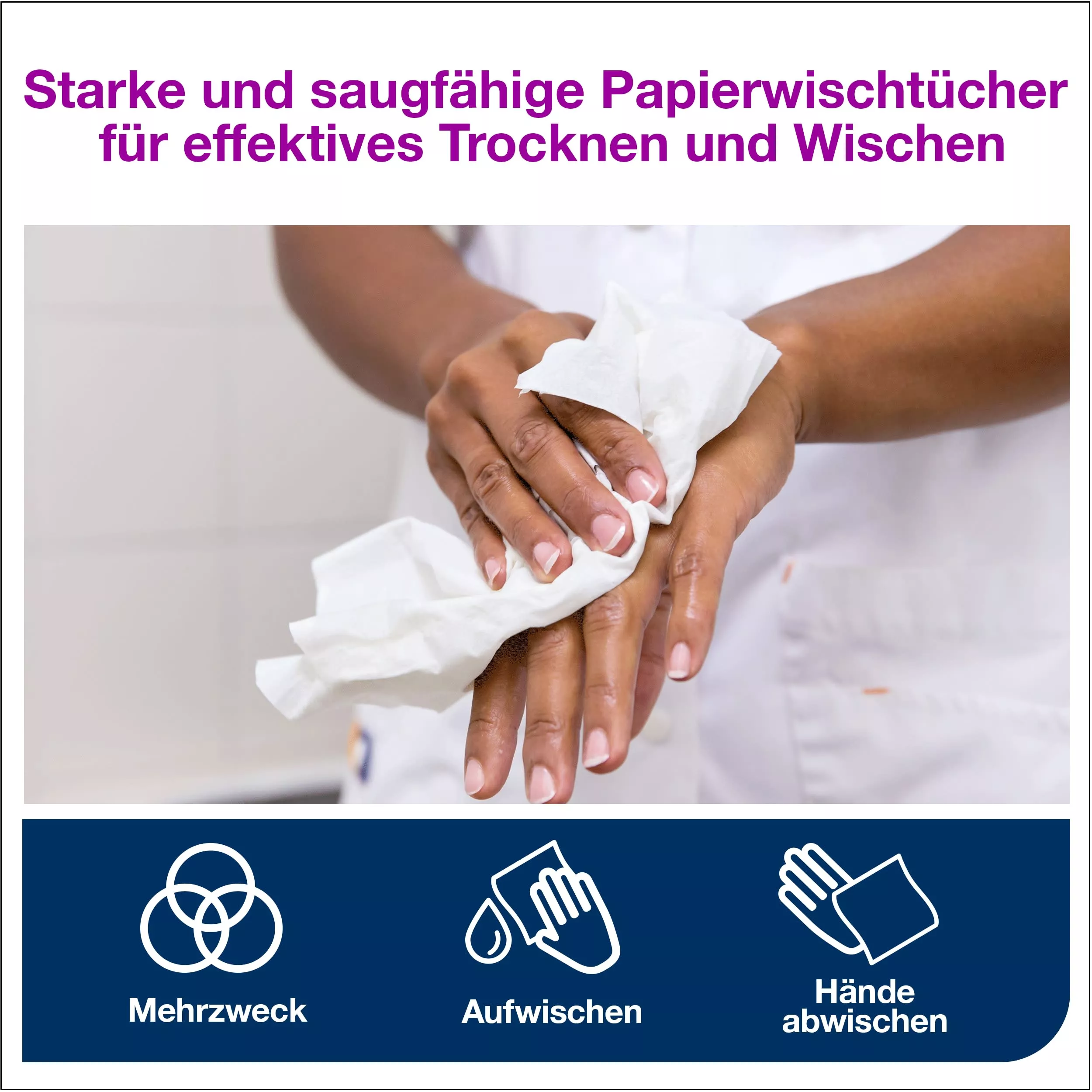 Tork Starke Mehrzweck-Papierwischtücher Weiß M2, Innenabrollung, 6 × 450 Blatt, 473414
