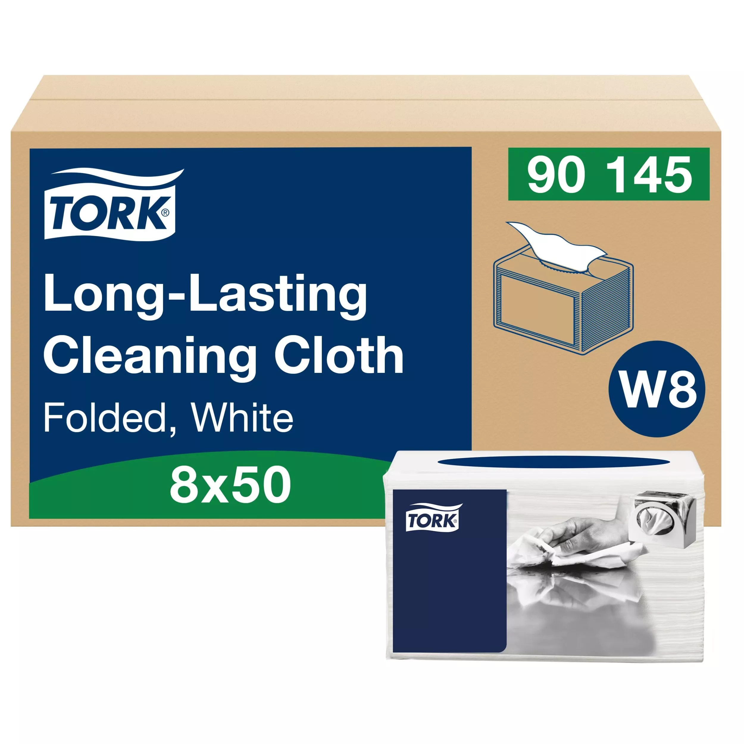 Tork Langlebige Reinigungstücher Weiß W8, gefaltet, für Lösungsmittel geeignet, 8 × 50 Tücher, 90145