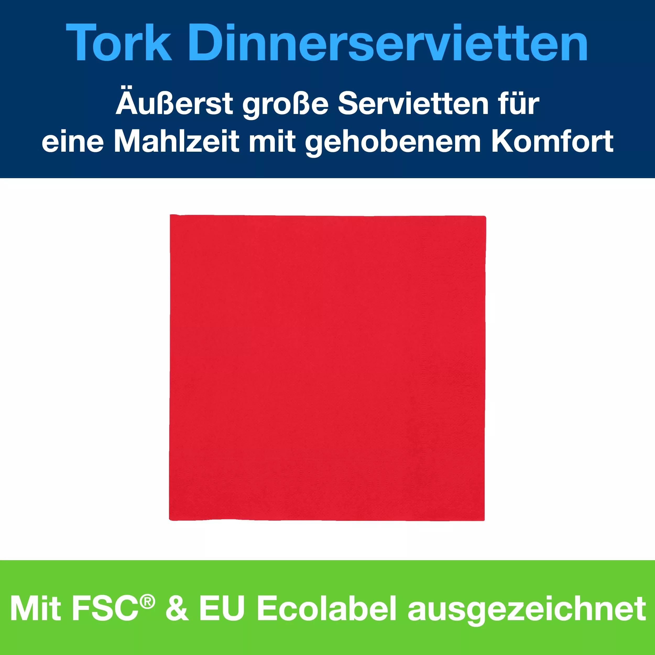 Tork Dinnerservietten Rot, 1/4-Falz, 2‑lagig, 40 cm × 39 cm, 12 × 150 Servietten, 478752