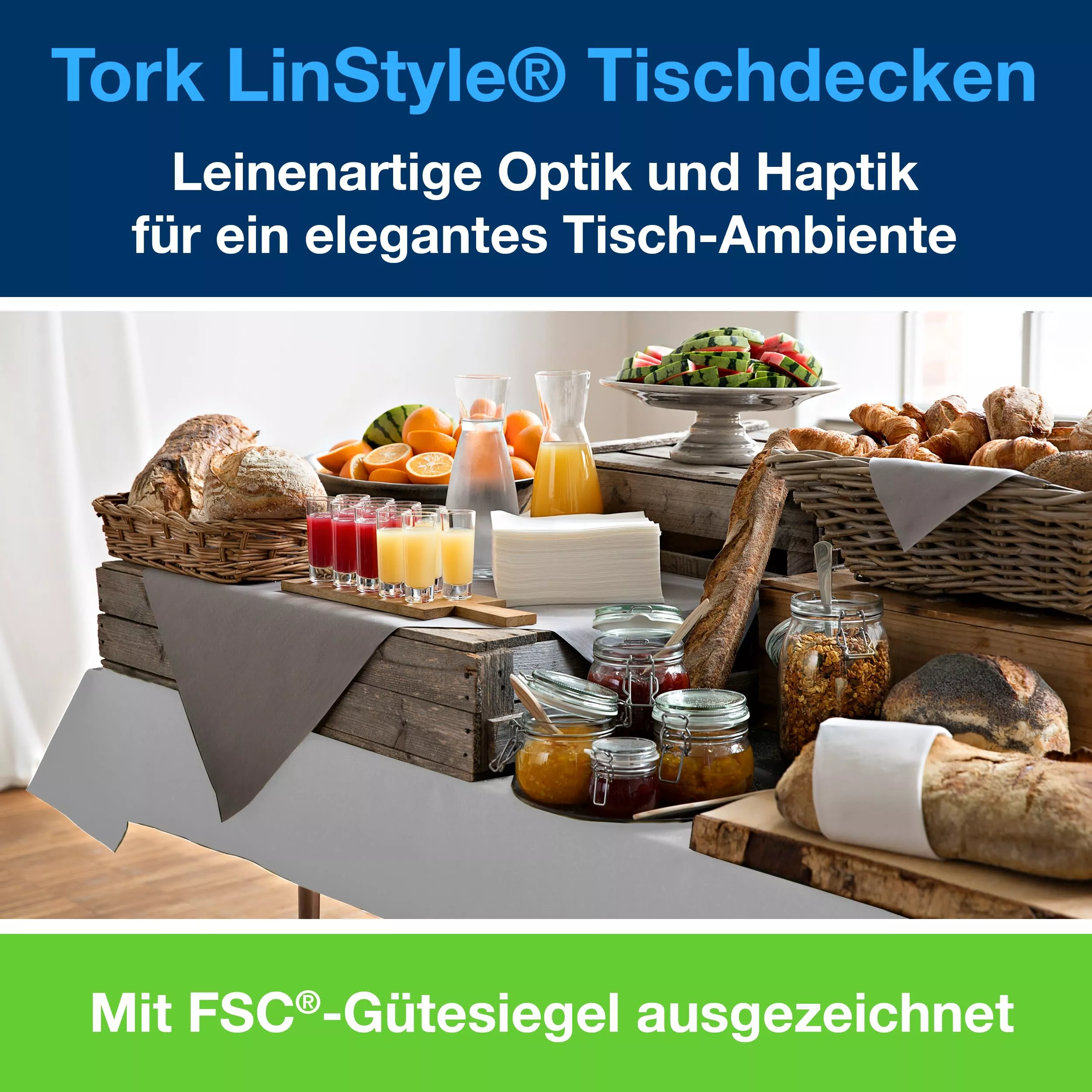 Tork LinStyle® Tischdecke gerollt Grau, robust, 1-lagig, 20 m × 120 cm, 2 Rollen, 474582