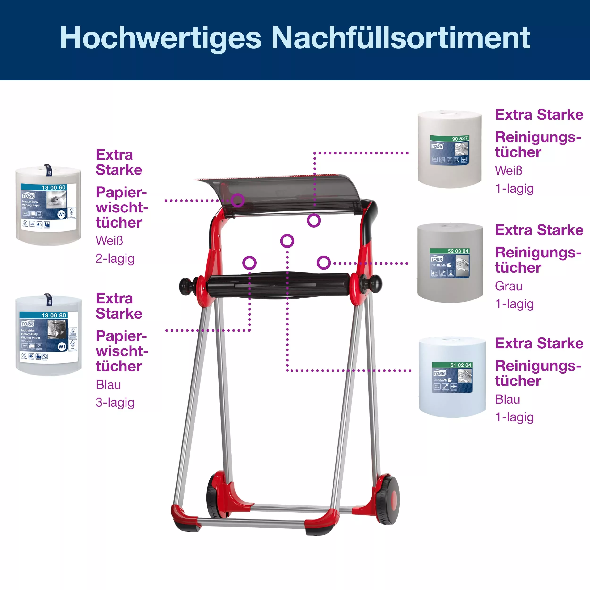 Tork Bodenständer für Wischtuchrollen Rot und Schwarz W1, Mobil, Performance Linie, 652008