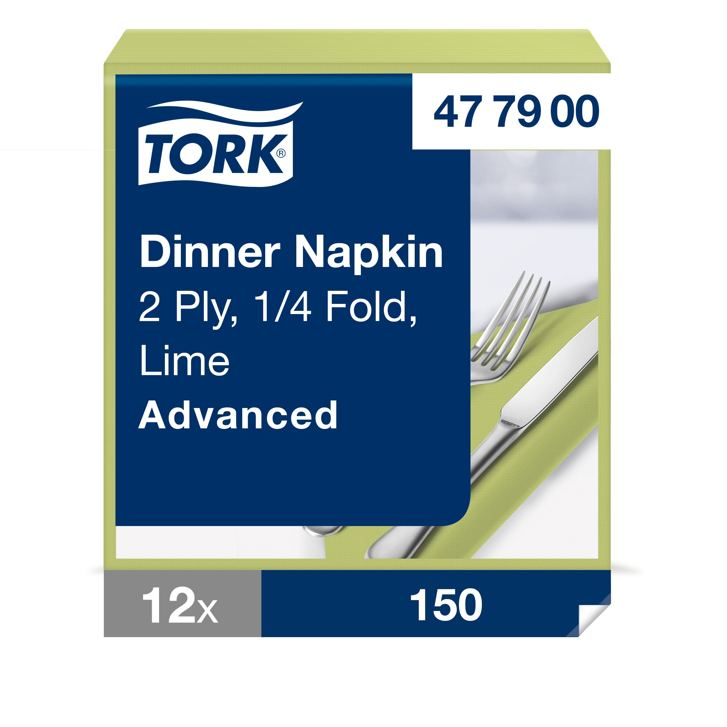 Tork Dinnerservietten Limone, 1/4-Falz, 2‑lagig, 40 cm × 39 cm, 12 × 150 Servietten, 477900