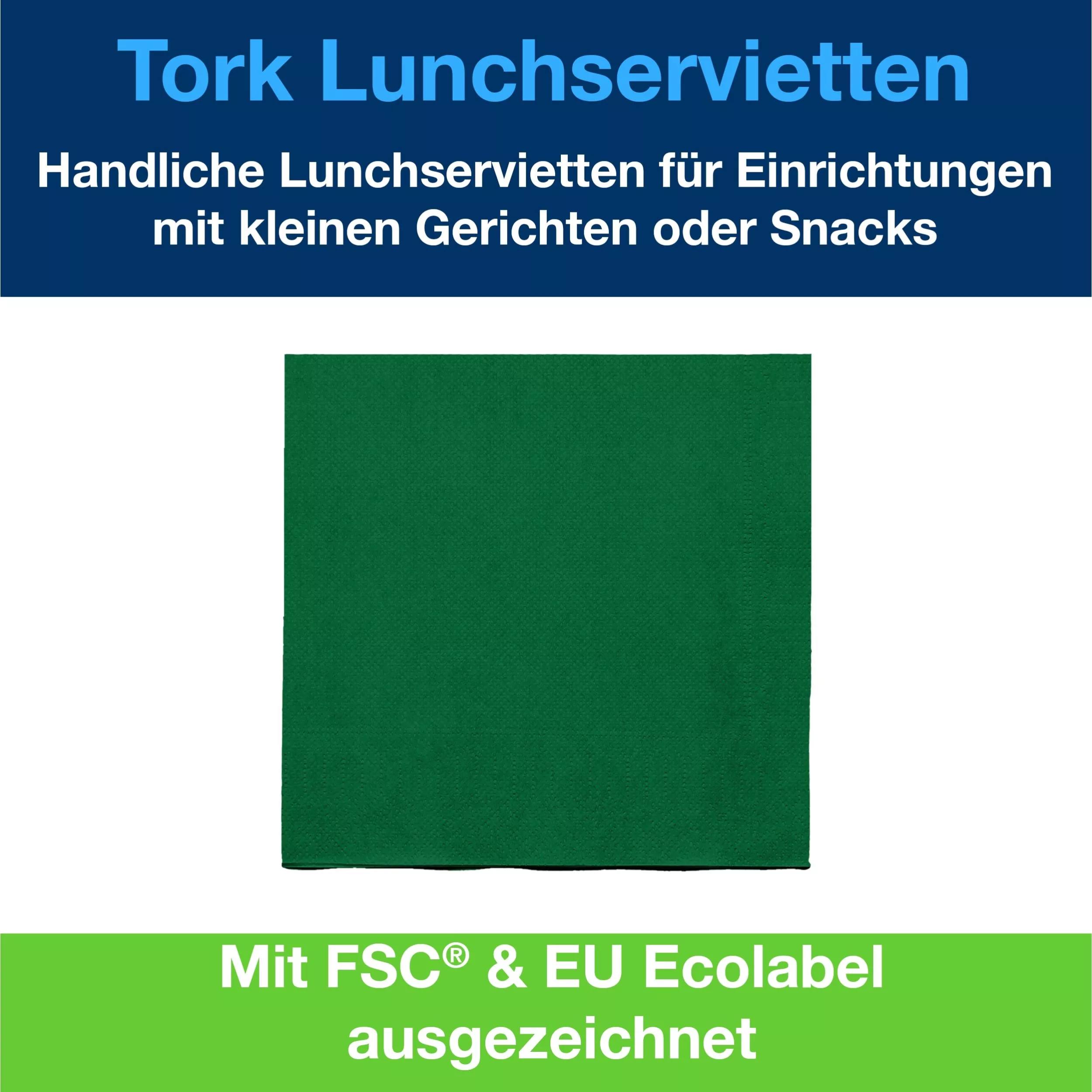 Tork Lunchservietten Dunkelgrün, 1/4-Falz, 2-lagig, 33 cm × 33 cm, 10 × 200 Servietten, 477214