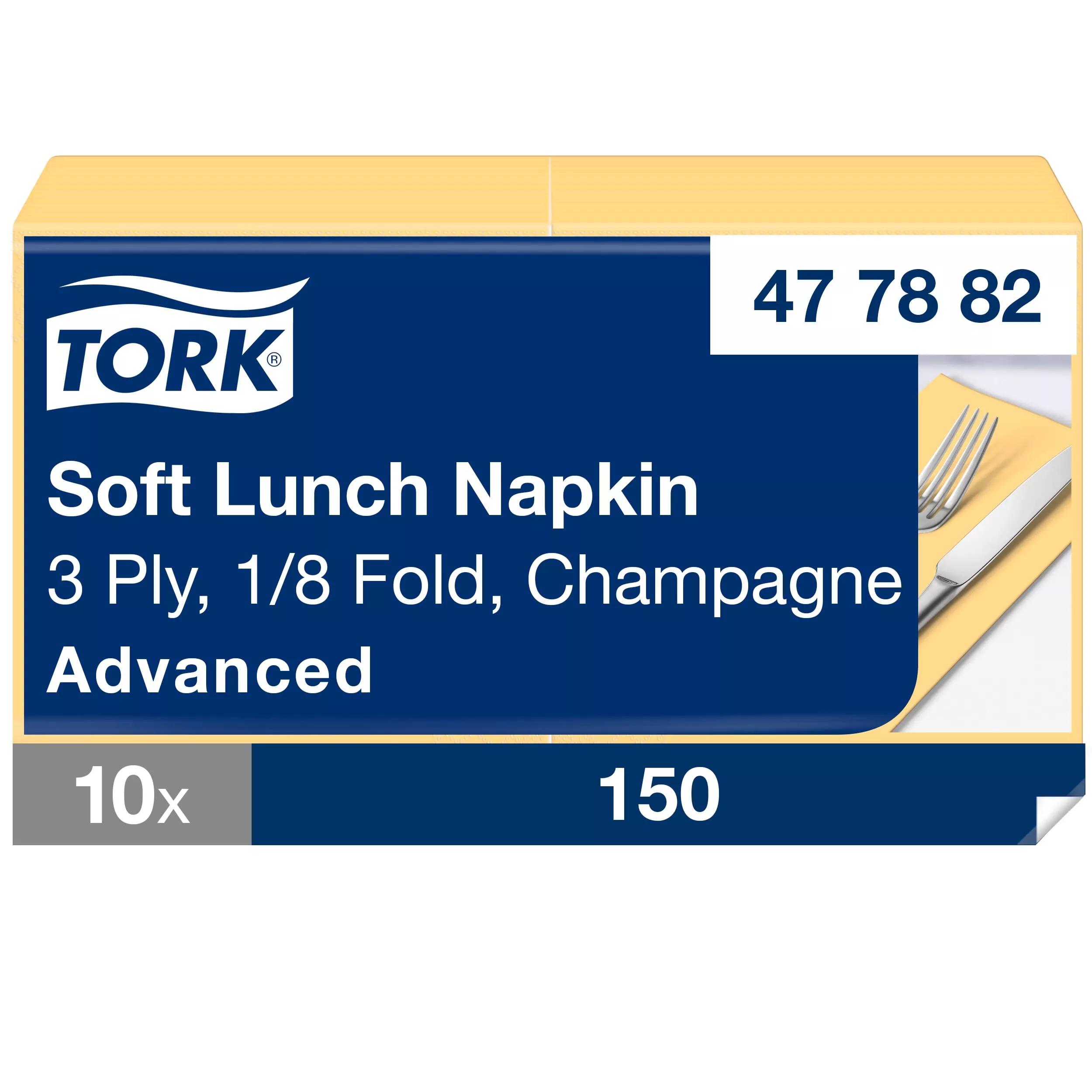 Tork Soft Lunchserviette Champagner, 1/8-Falz, 3-lagig, 33 cm × 33 cm, 10 × 150 Servietten, 477882