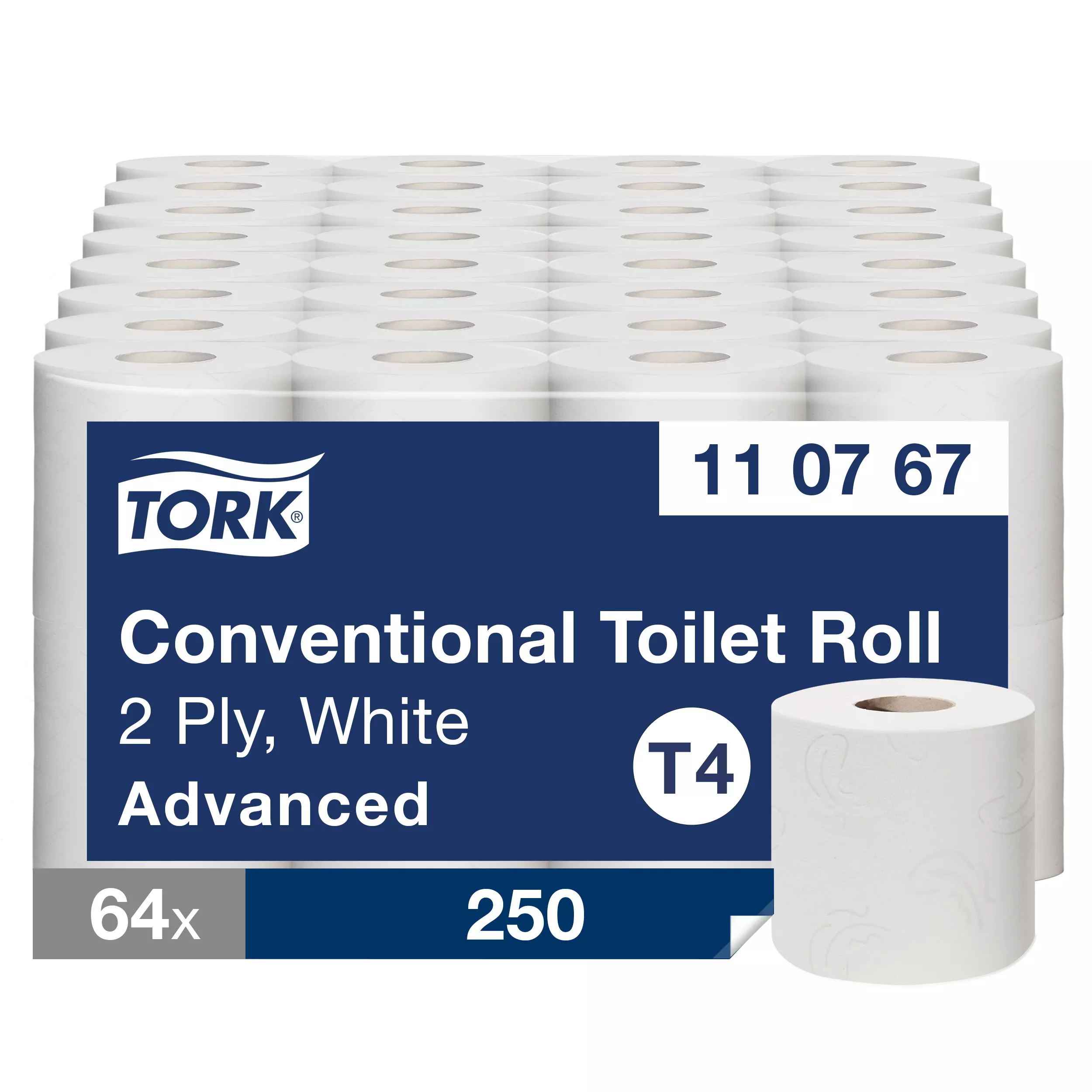 Tork Kleinrollen Toilettenpapier Weiß T4, Advanced, 2-lagig, 64 × 250 Blatt, 110767