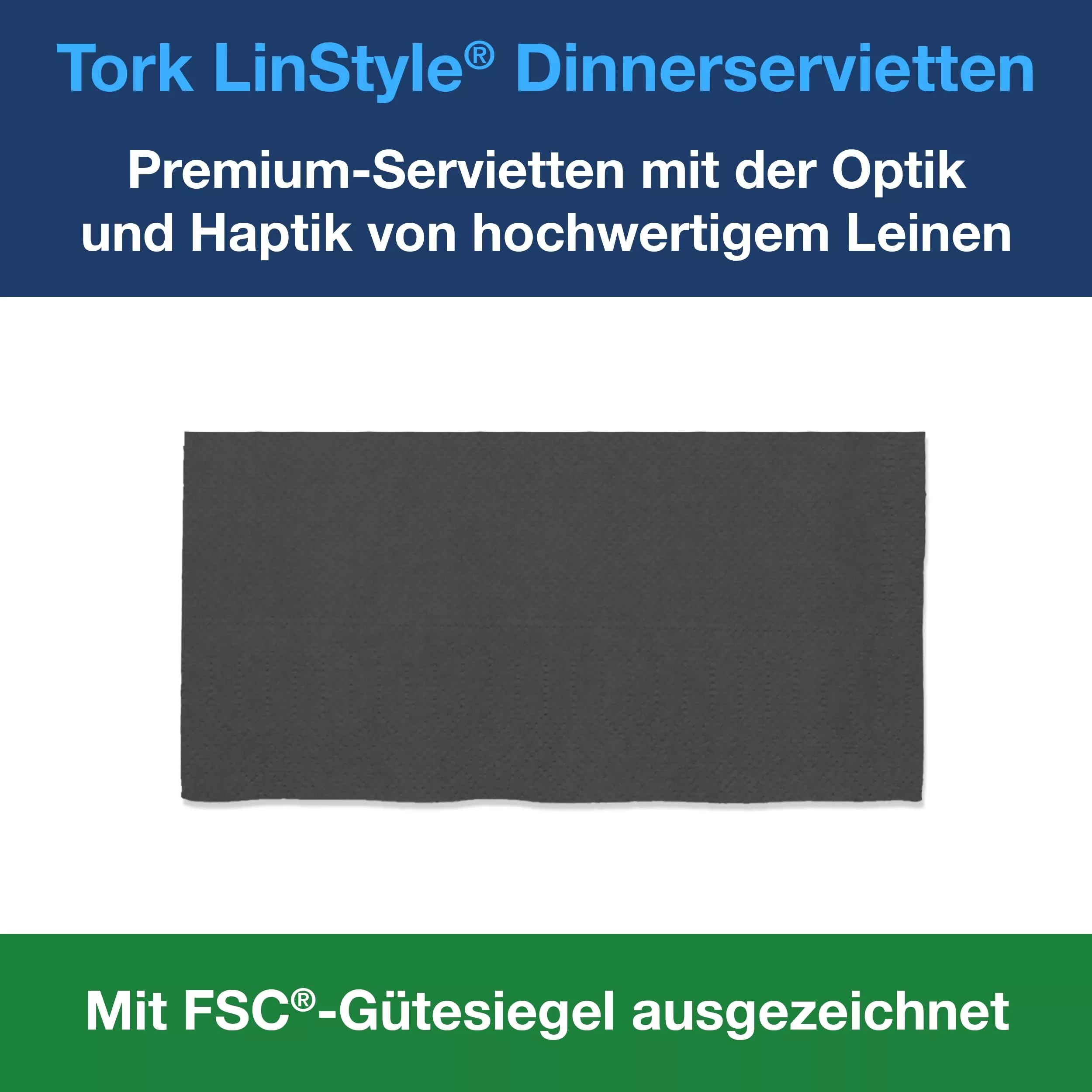Tork LinStyle® Dinnerservietten Schwarz, 1/8‑Falz, 40 cm × 39 cm, 12 × 50 Servietten, 478151