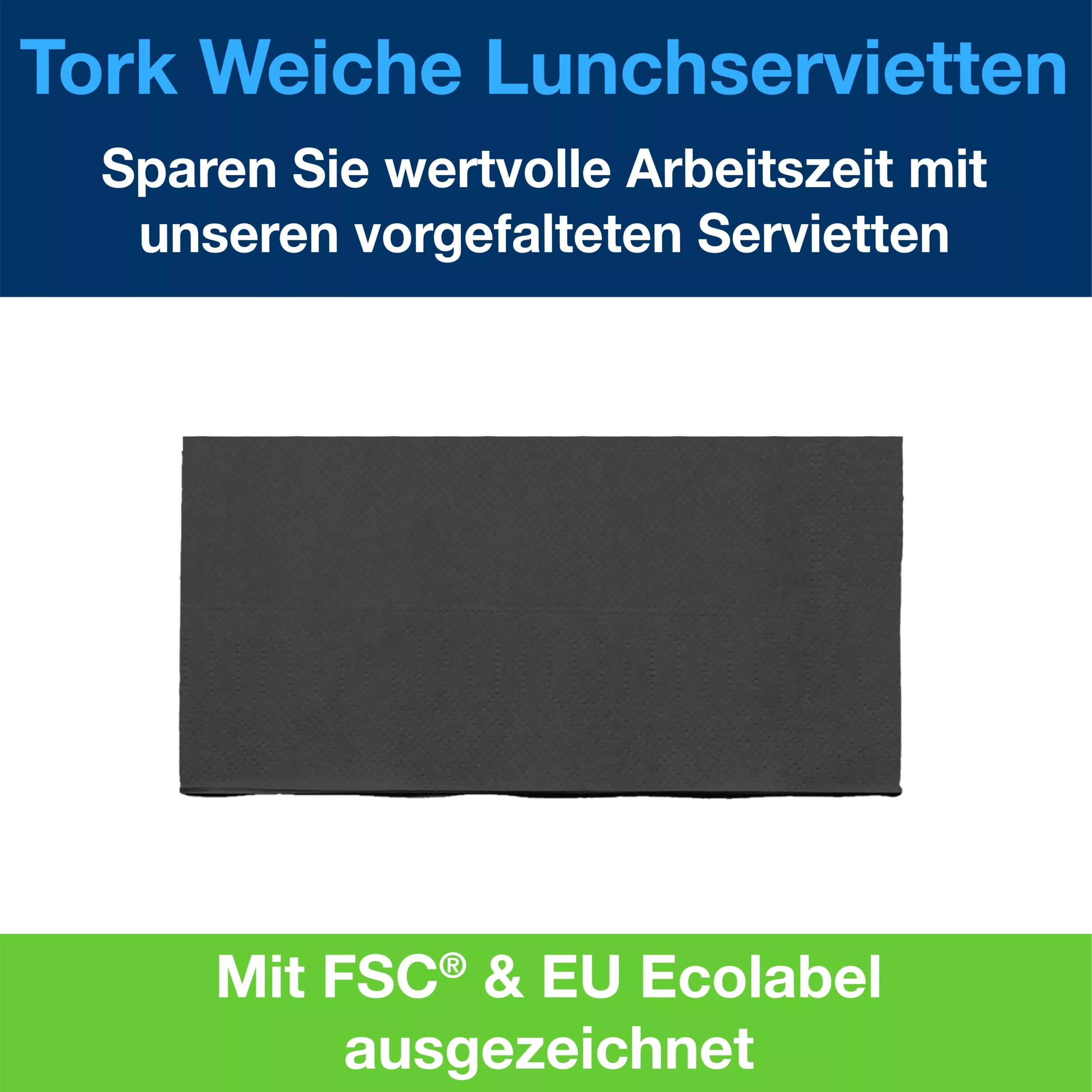 Tork Soft Lunchservietten Schwarz, 1/8-Falz, 3-lagig, 33 cm × 33 cm, 10 × 150 Servietten, 477881