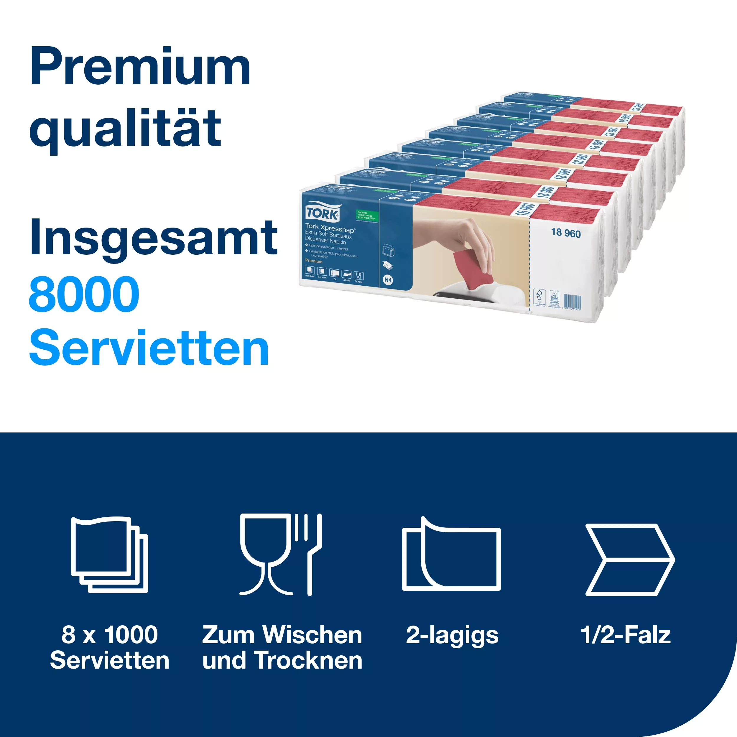 Tork Xpressnap® Extra Soft Spenderserviette Bordeaux N4, 1/2-Falz, 2-lagig, 40 × 200 Servietten, 18960