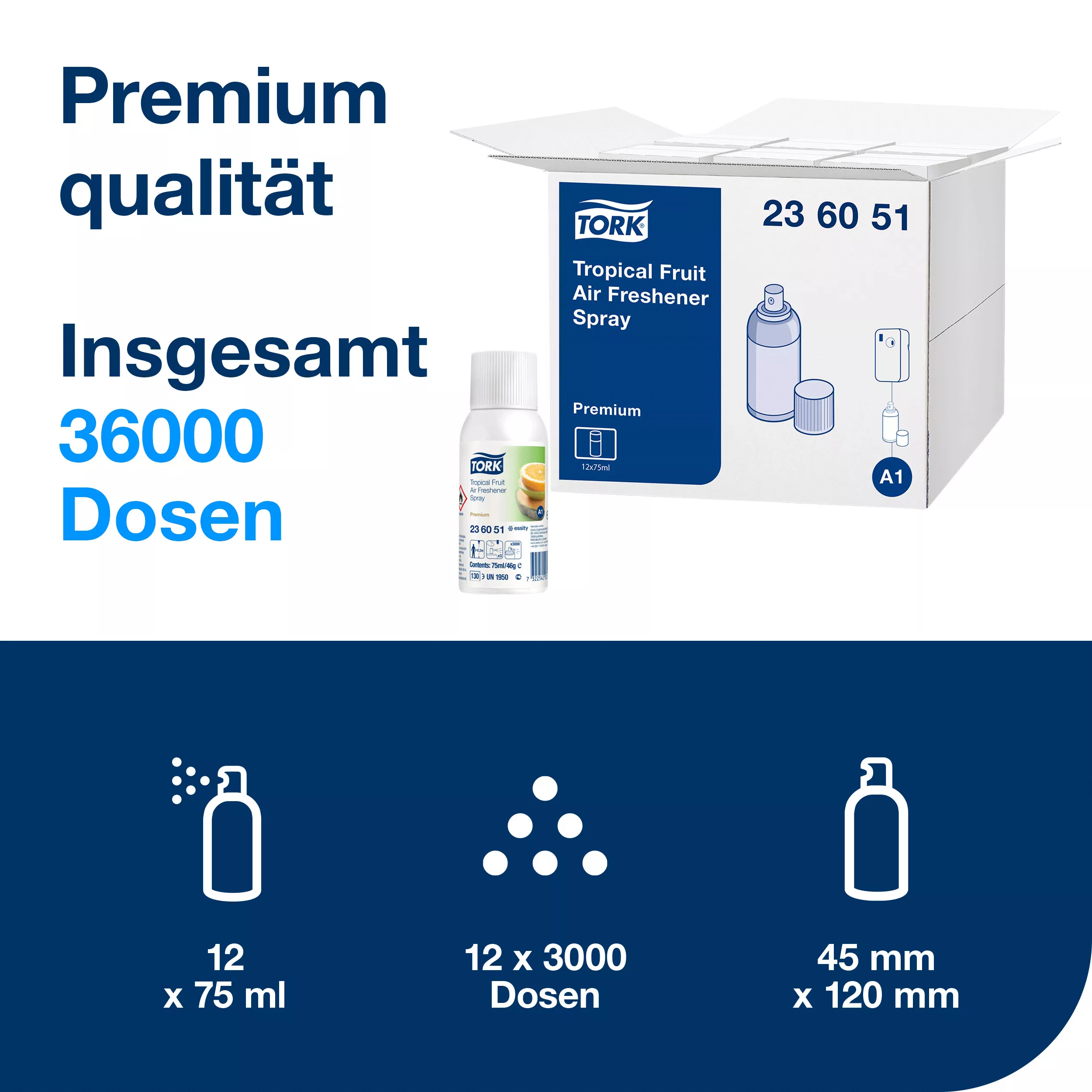 Tork Lufterfrischer Spray mit tropischem Fruchtduft A1, Frischeduft, 12 Flaschen, 236051