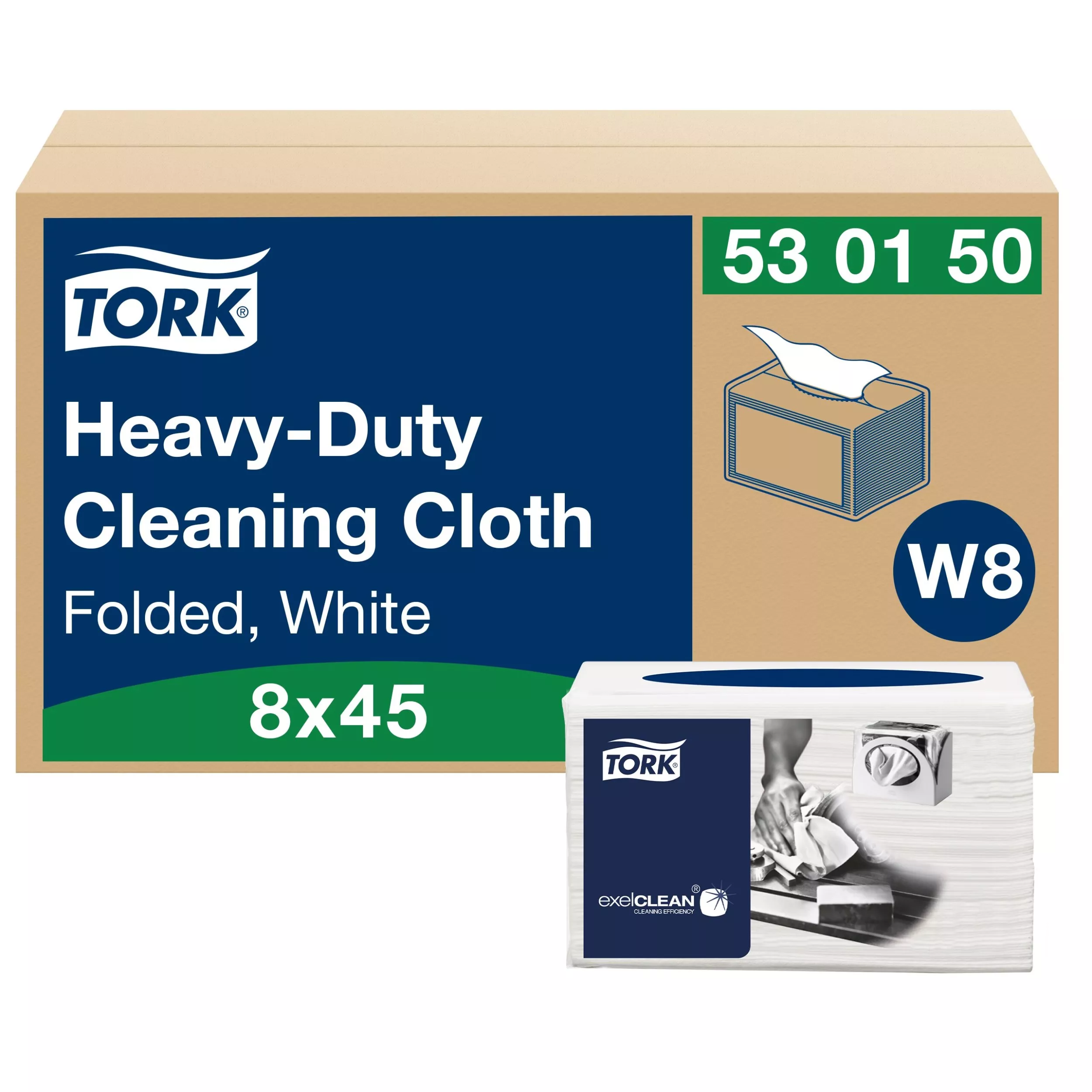 Tork Extra Starke Reinigungstücher Weiß W8, Mehrzweck-Design, 8 × 45 Tücher, 530150